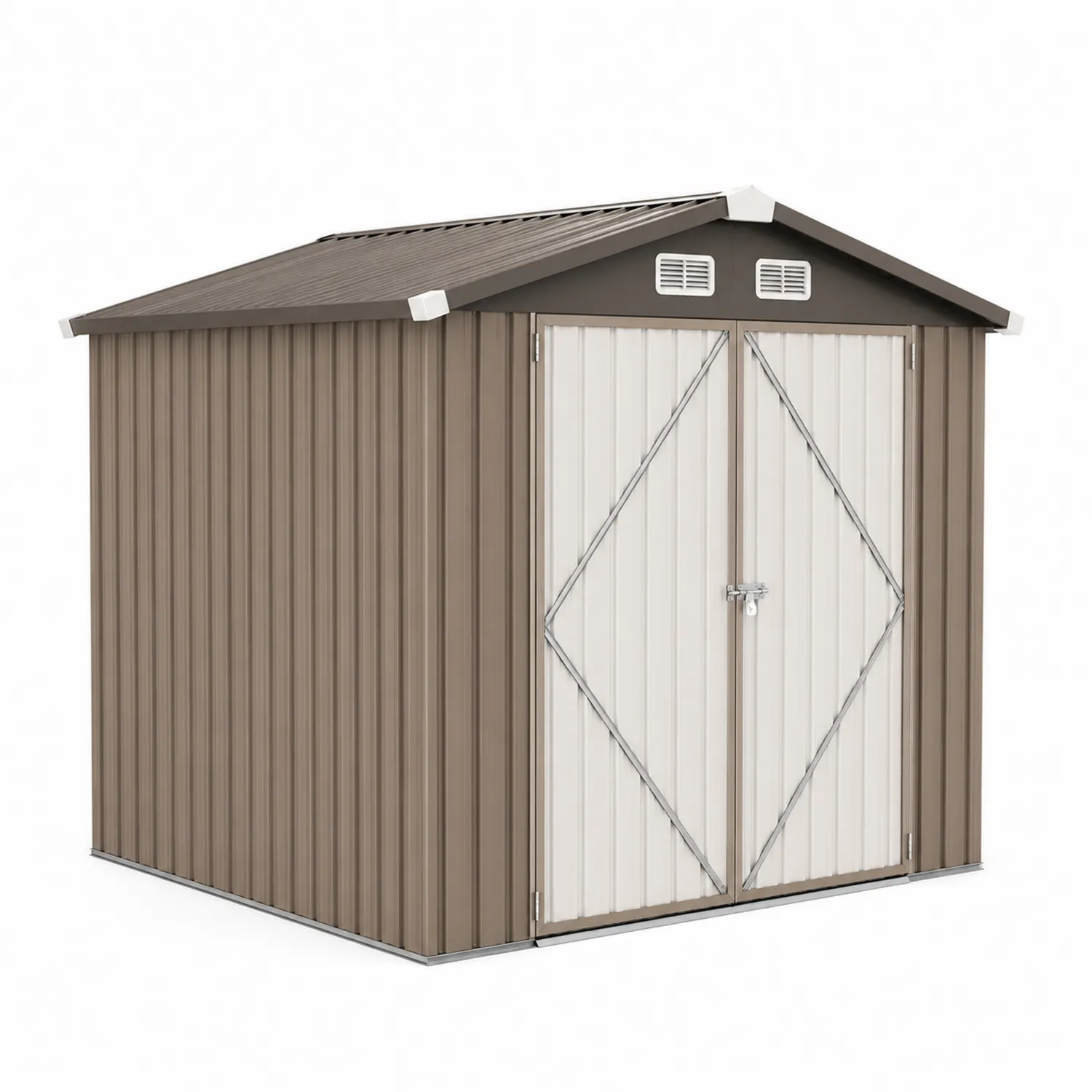 Metall Lagerhaus mit Doppeltür Braun/Weiß 242x196x180 cm