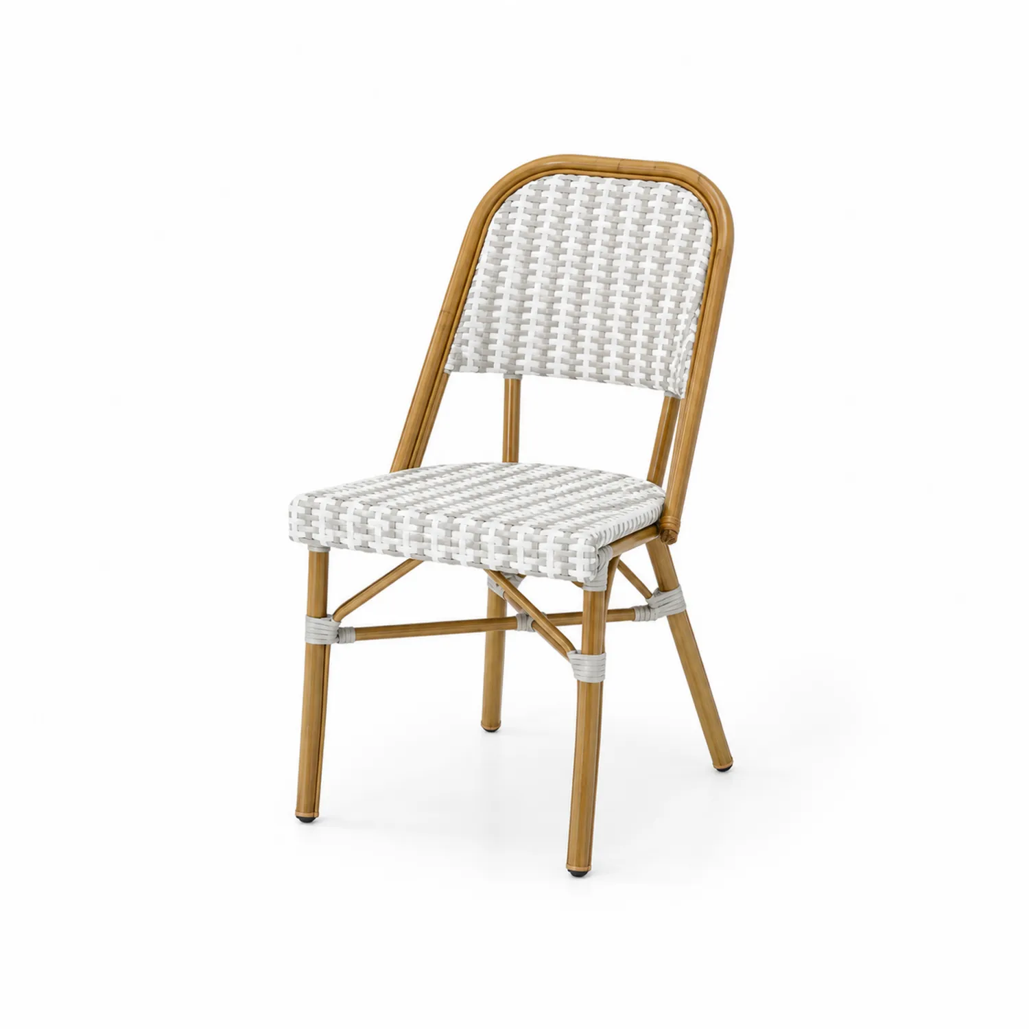Stuhl aus Aluminium und Kunststoffgeflecht, Weiß/Beige