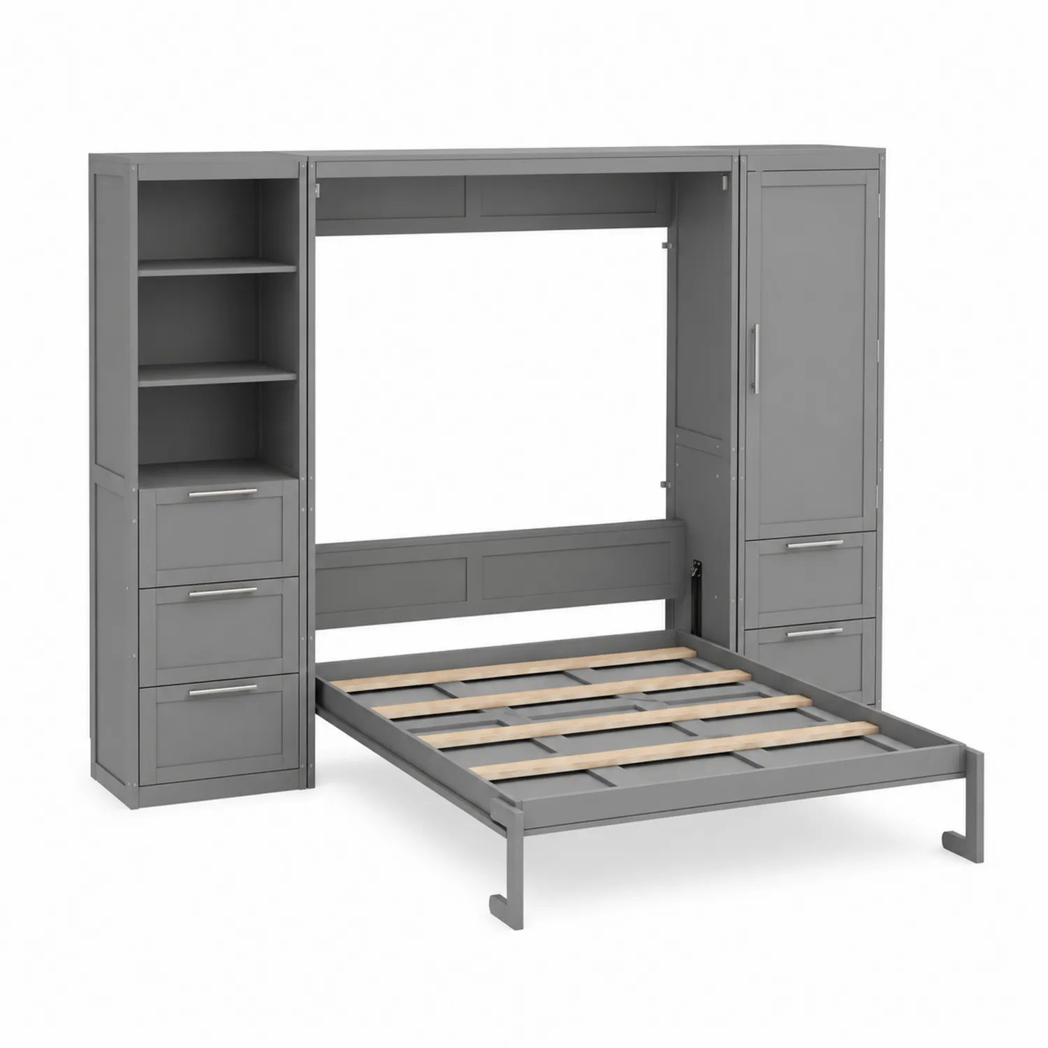 Grau Schrankbett aus MDF und Kiefernholz 200 x 140 cm
