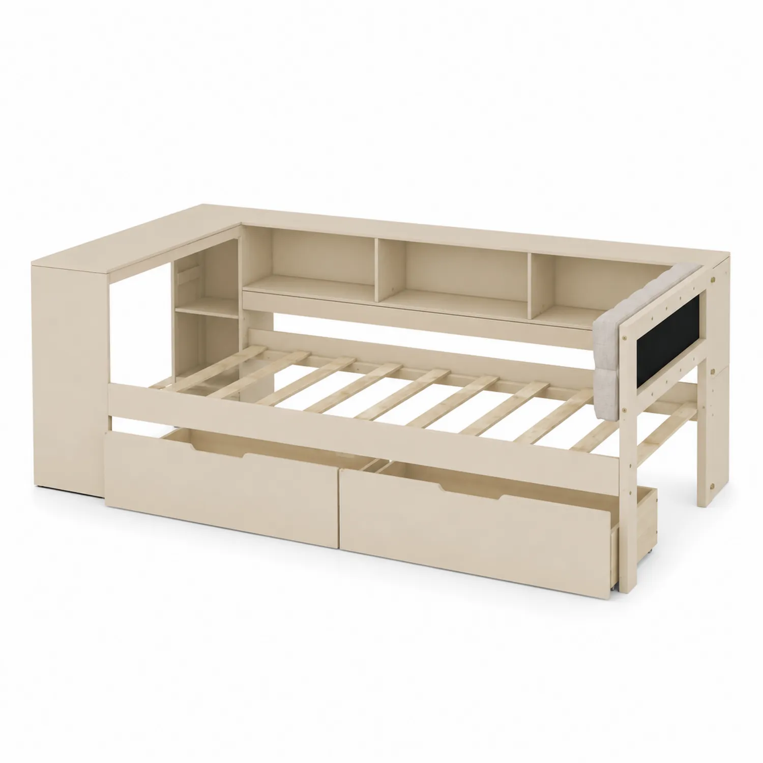 Tagesbett aus MDF mit Regal und Schubladen 200x90 cm Beige