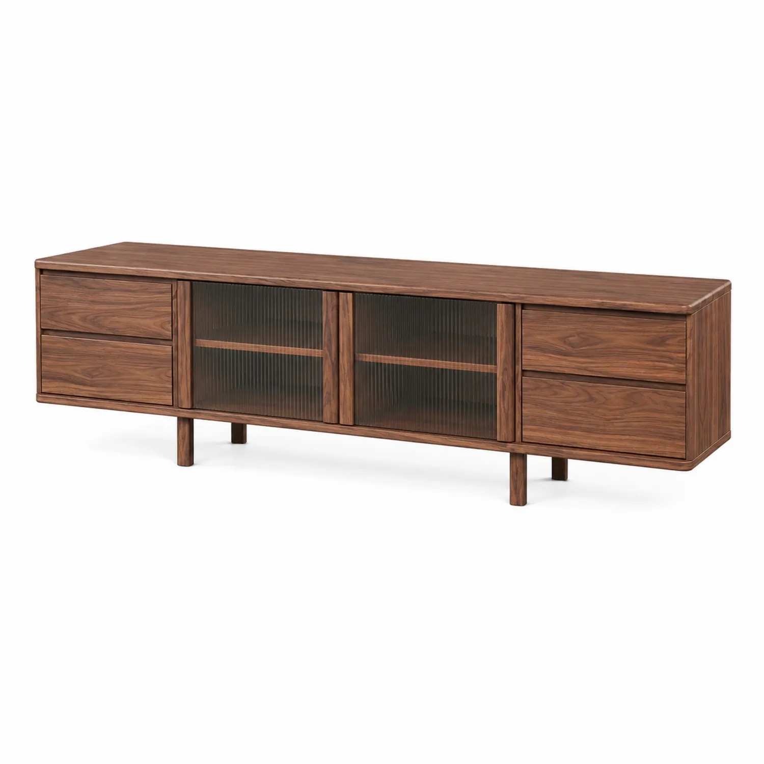 TV-Schrank aus Walnussholz mit geriffeltem Glas 180cm