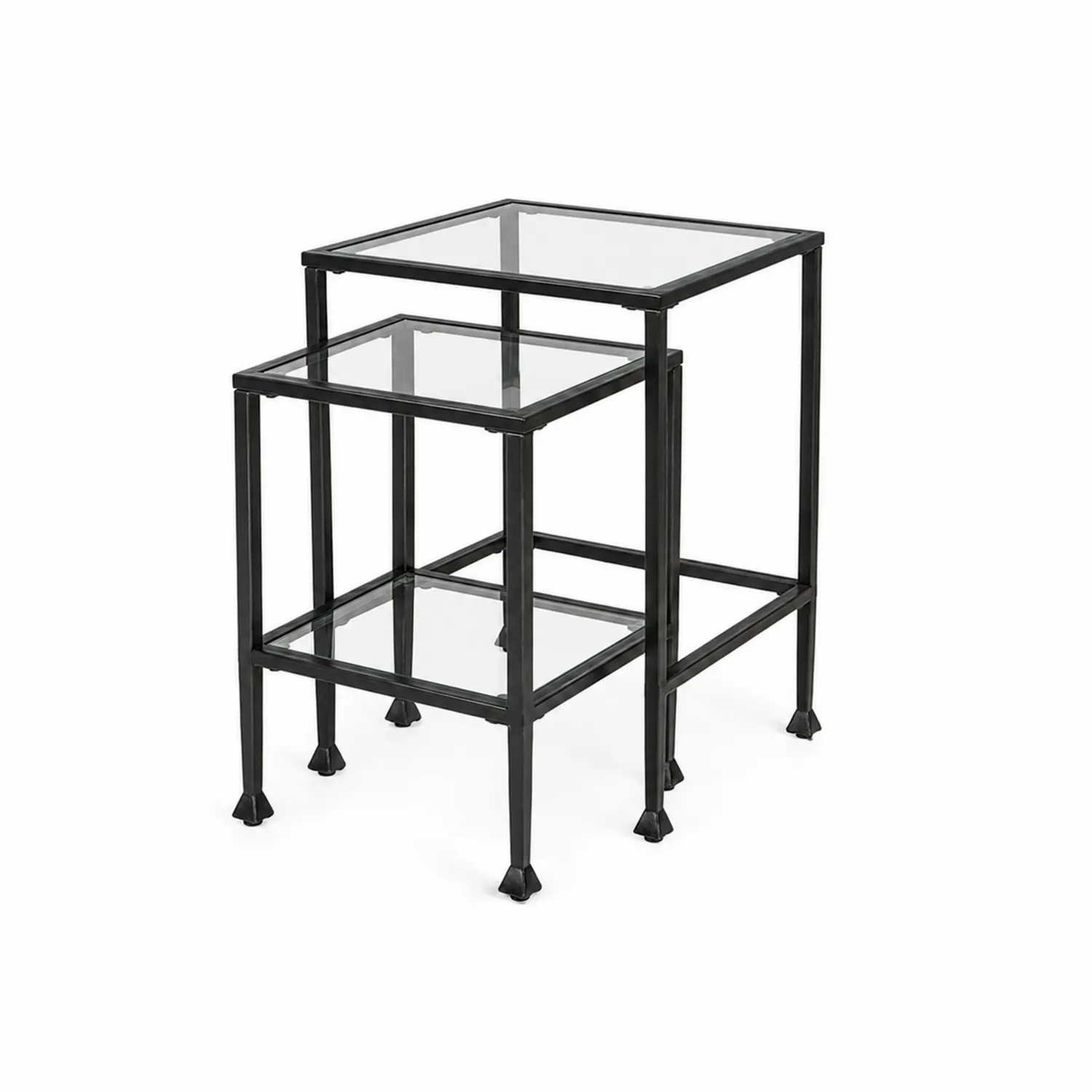 Satztisch Set gehärtetes Glas Schwarz Metall 2er Set