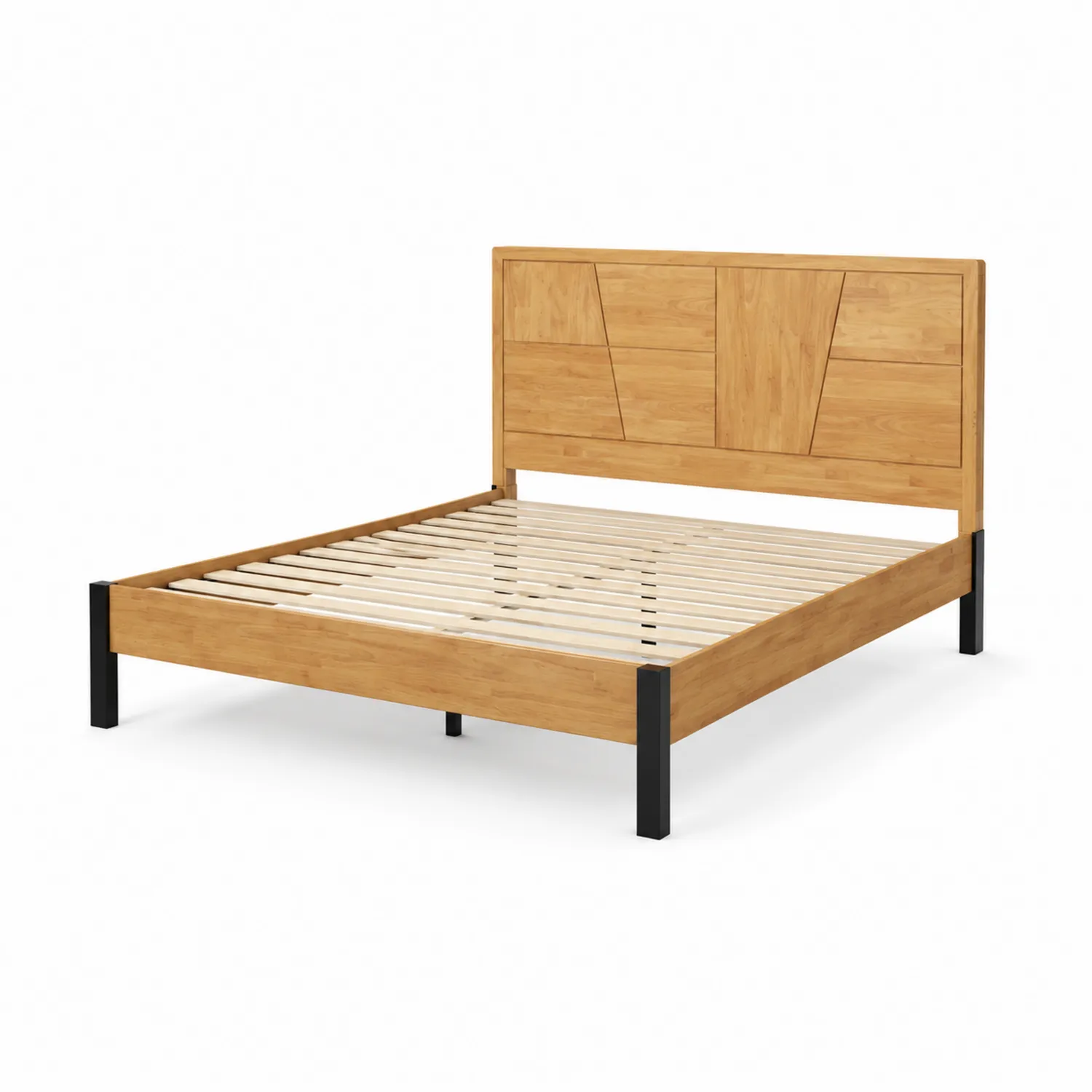 Doppelbett aus Massivholz und Stahl Natur/Schwarz 200x160 cm
