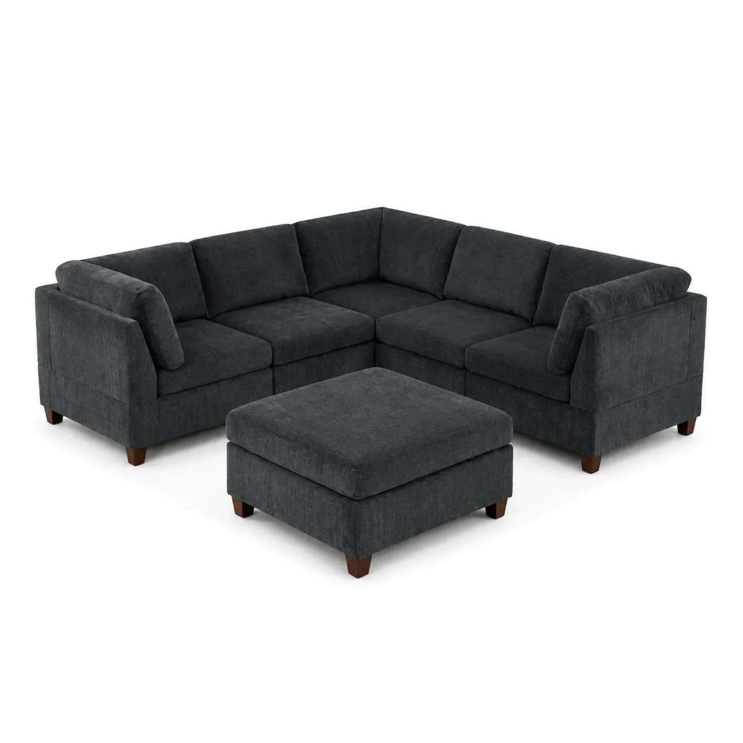 Ecksofa Set aus Stoff Dunkelgrau mit Hocker