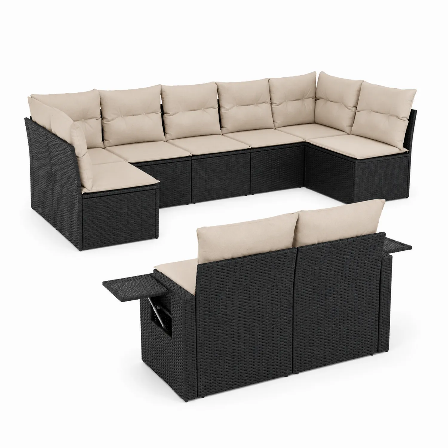 L-förmiges Gartenmöbel-Set aus Polyethylen-Rattan Beige/Anthrazit
