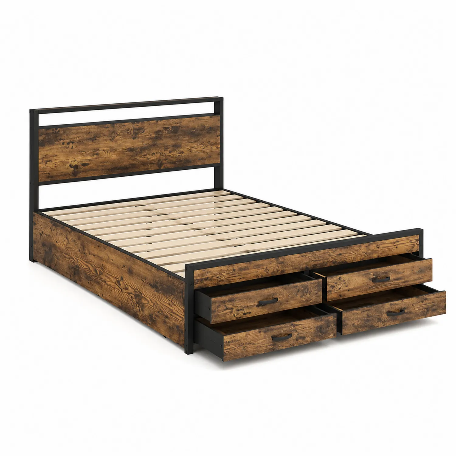 Holz- und Metallbett mit Stauraum 140x200 cm