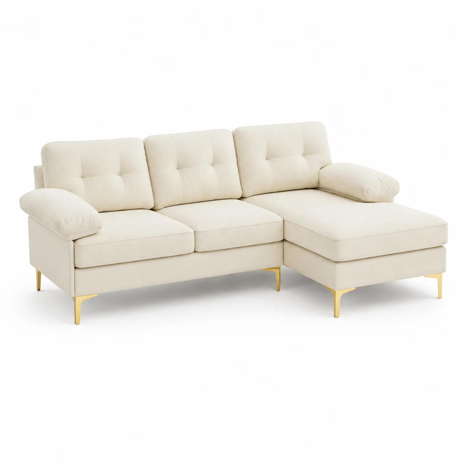 Ecksofa mit Ottomane, Stoffbezug, Metallfüße, Beige