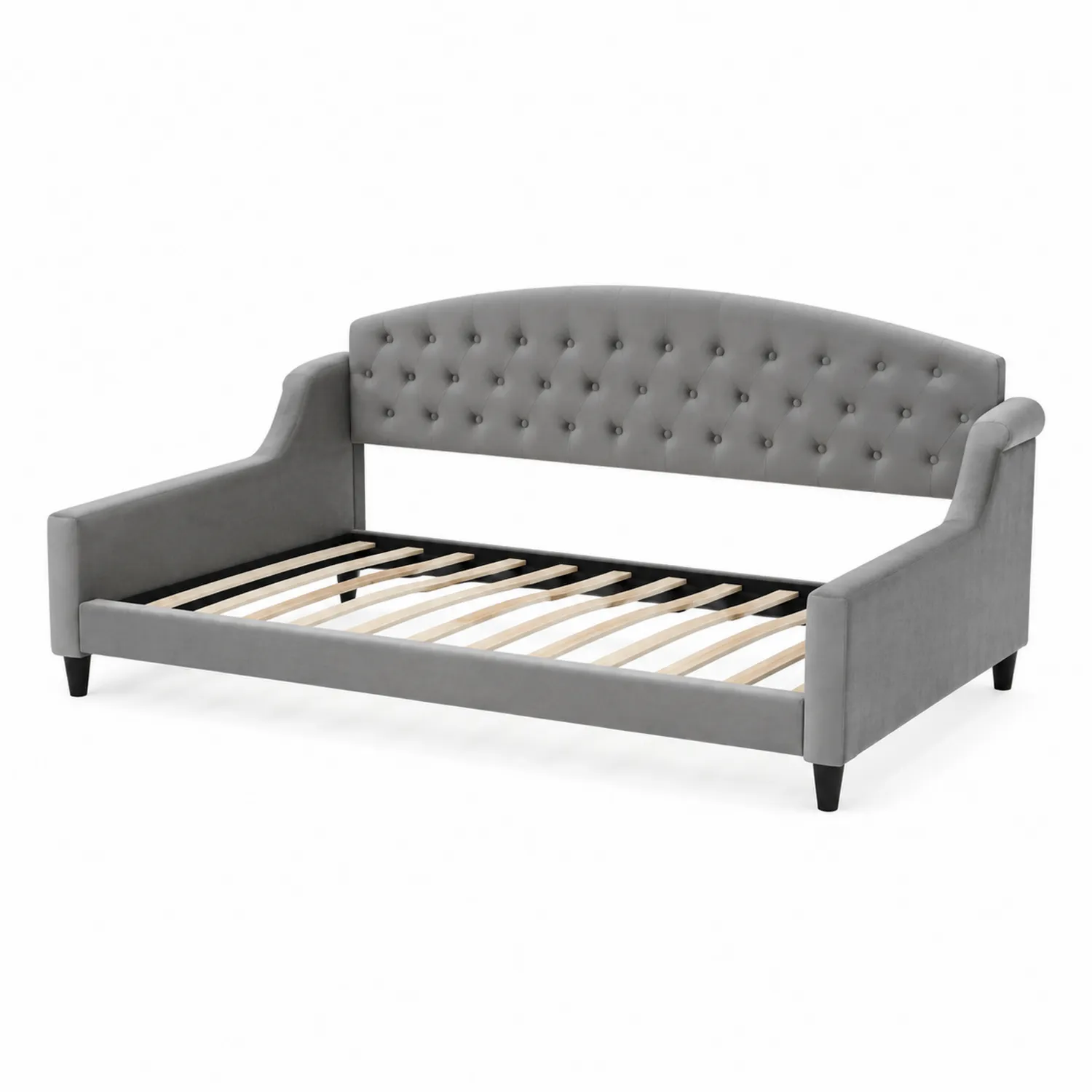 Tagesbett Grau Samt Holzlatten 210 x 100 cm