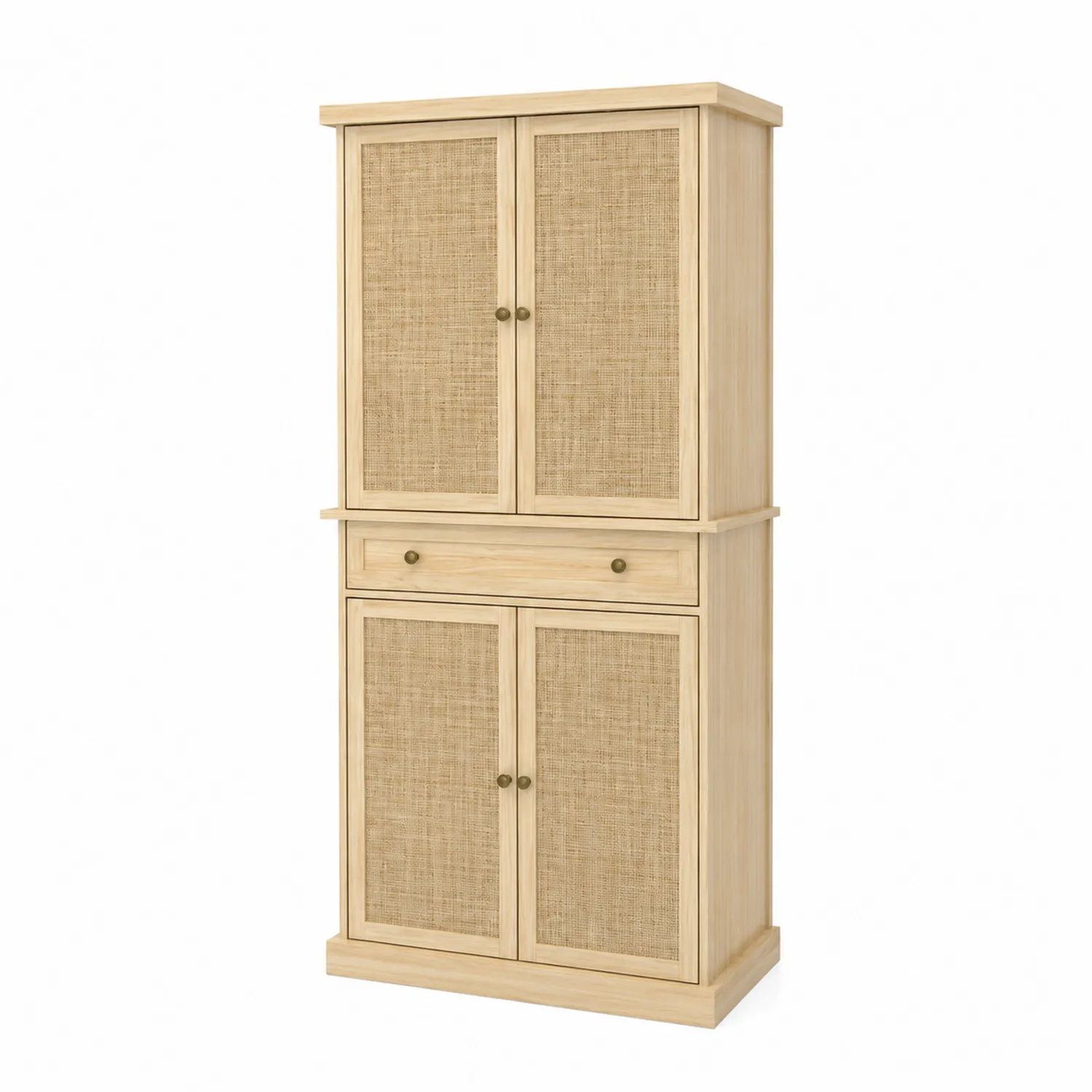 Vorratsschrank Holz Natur mit Rattan Türen 190 x 80 x 40 cm