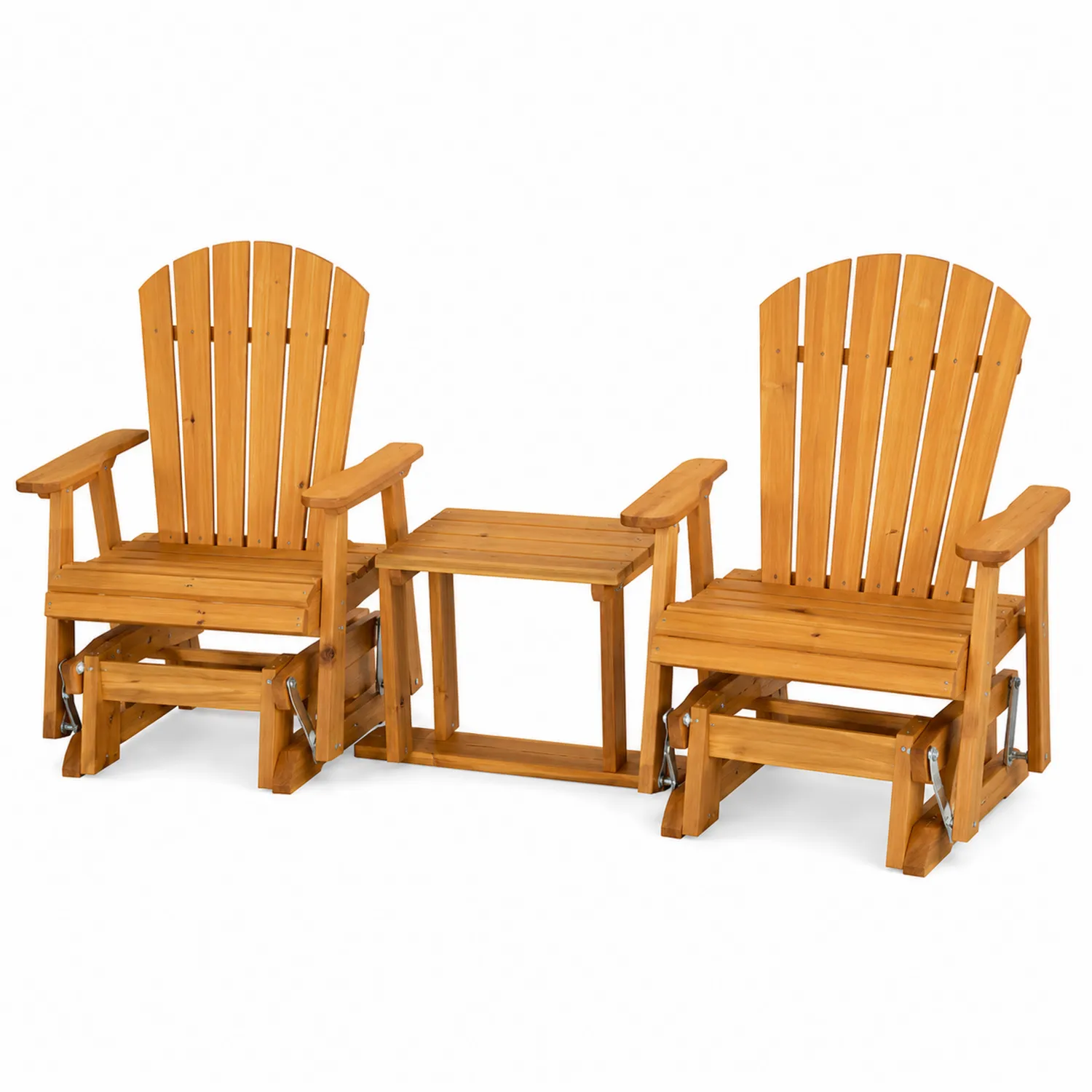 2-teiliges Set Schwingstühle mit Tisch aus Akazienholz Natur
