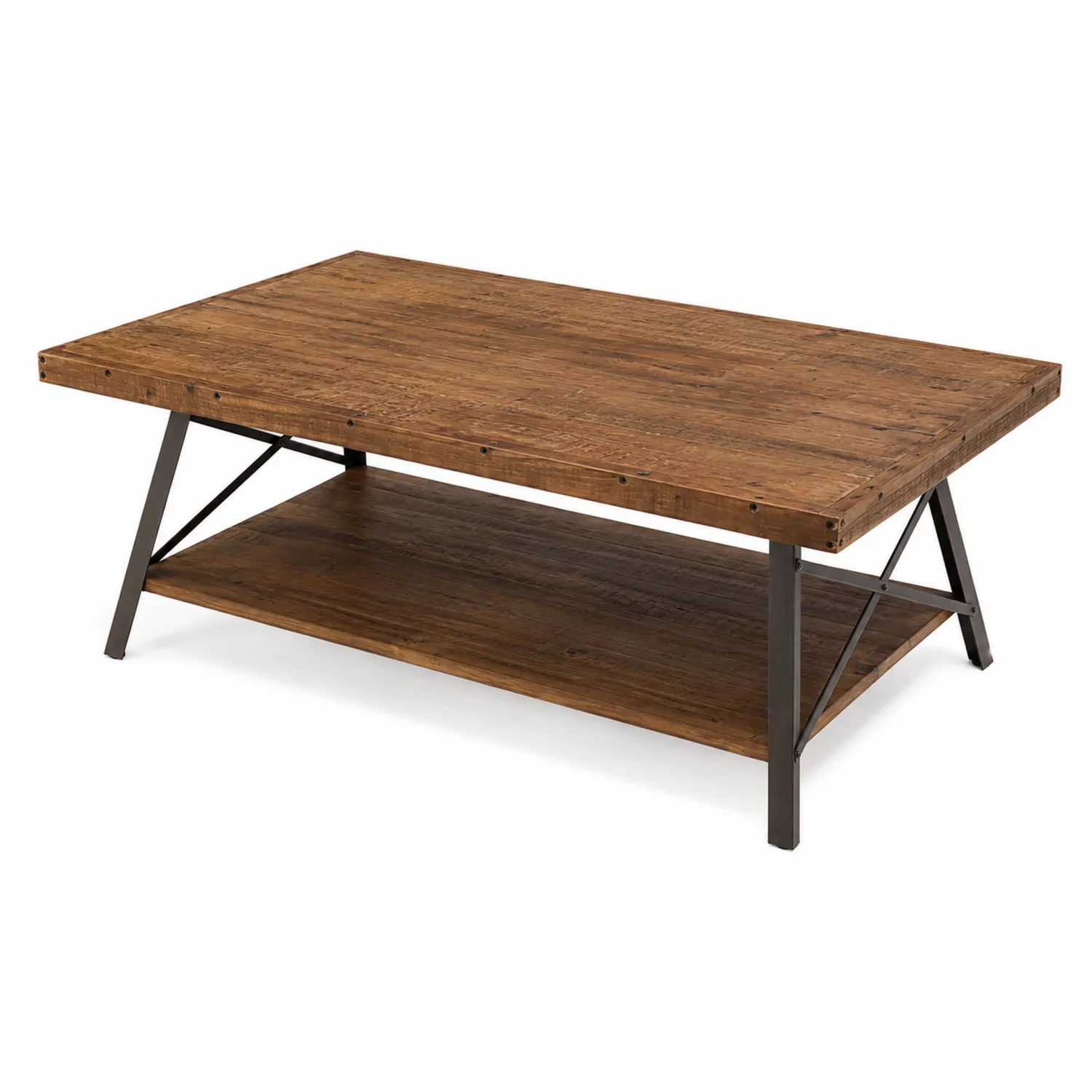 Rechteckiger Tisch mit Holzplatte und Metallrahmen 120x60x45 cm