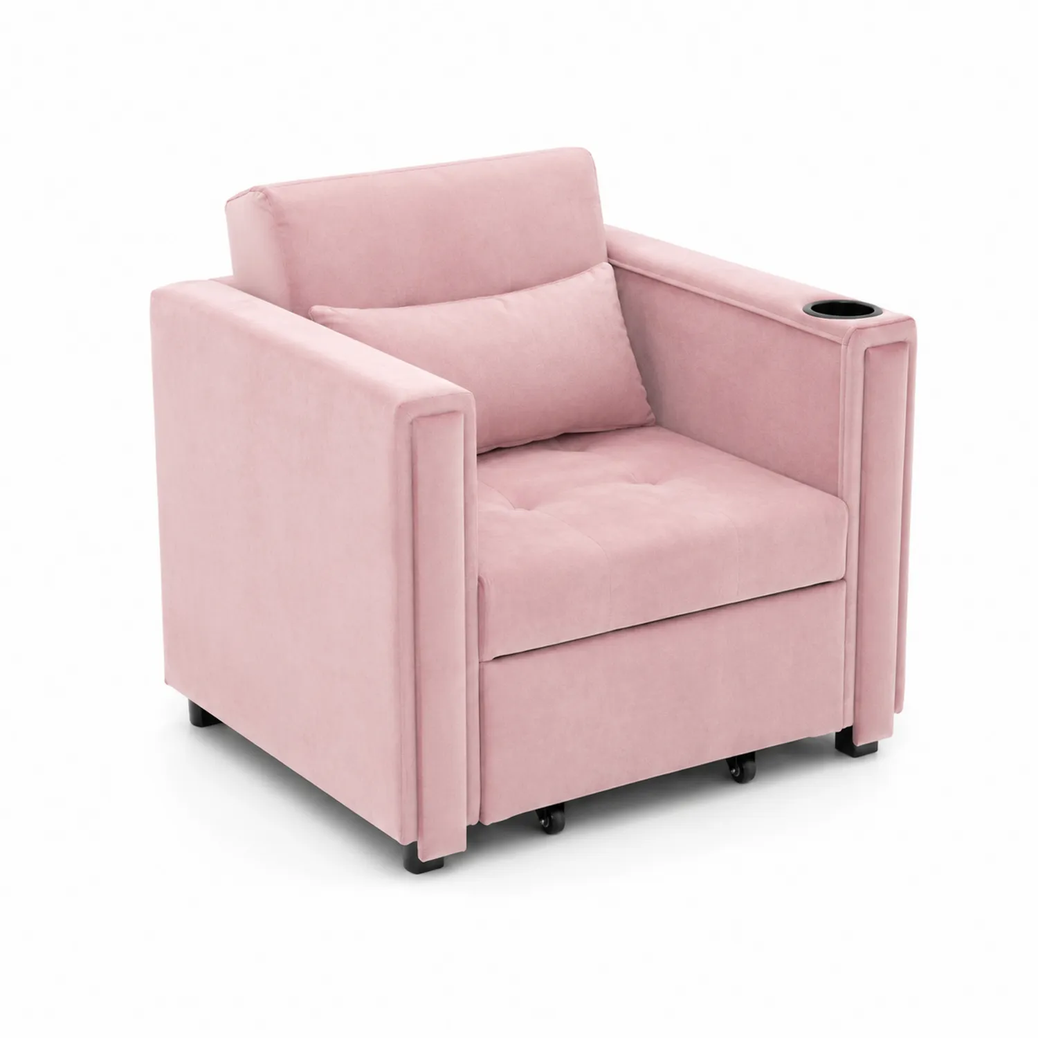 Sessel Rosa Samt mit Becherhalter