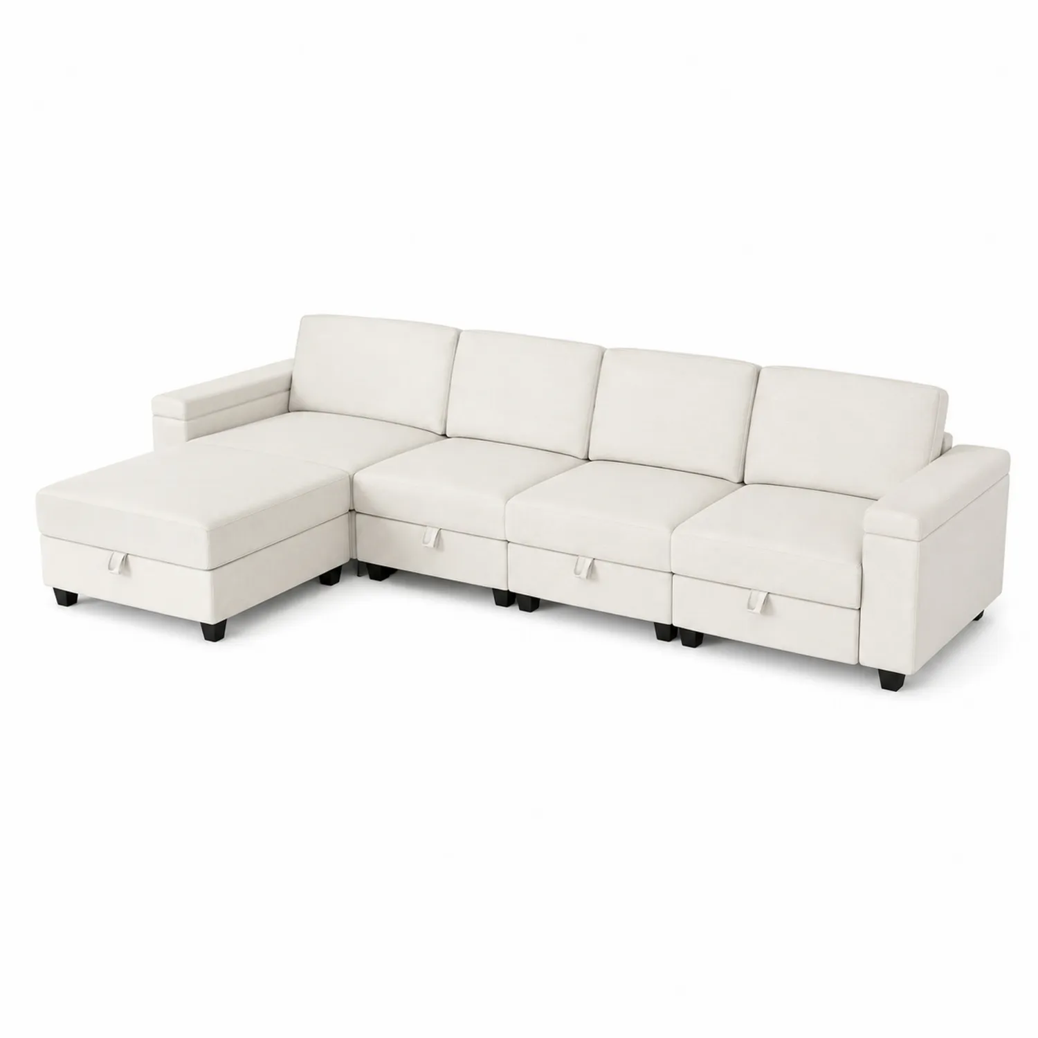 Modulares Ecksofa L-Form Holzrahmen Cremeweiß Kunstleder