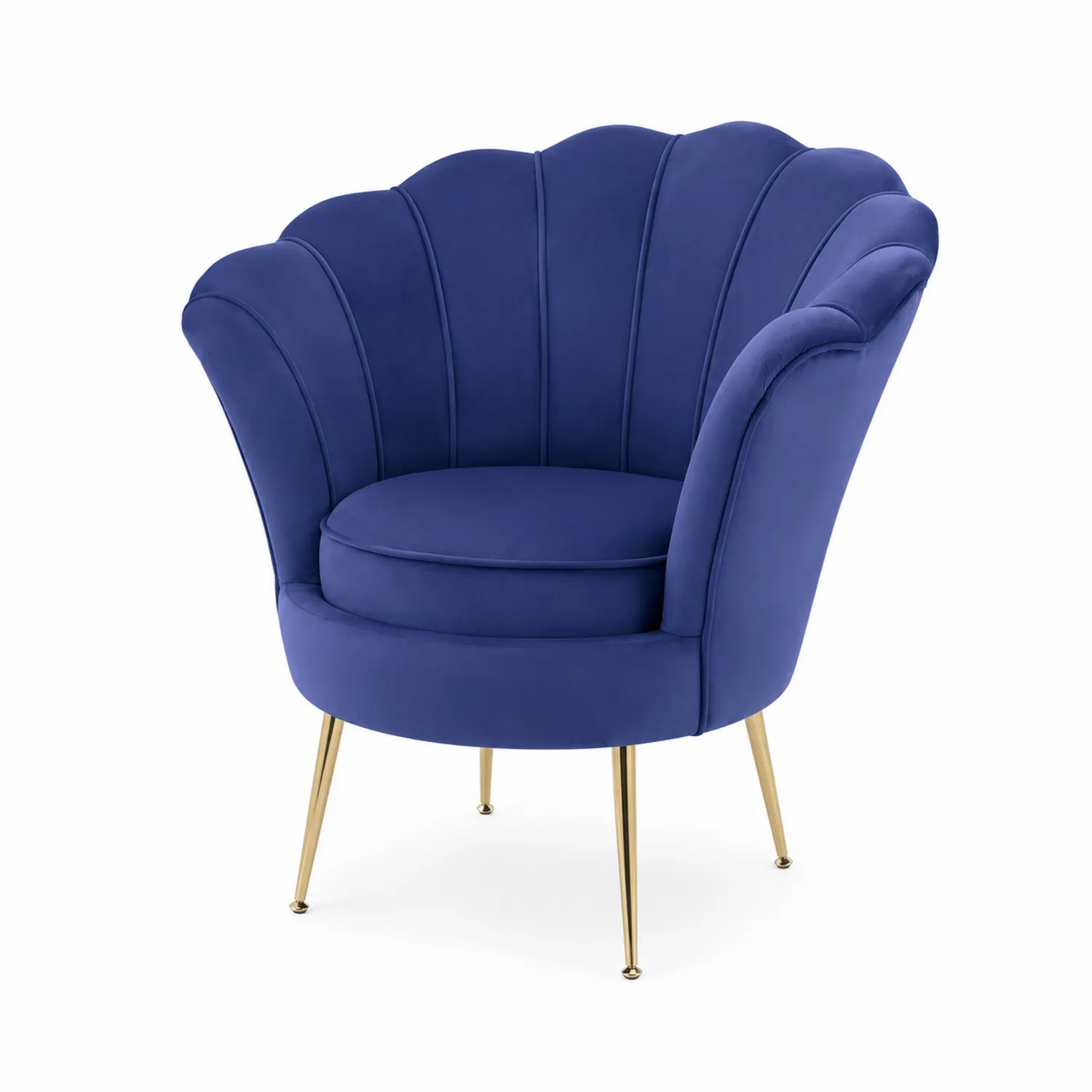 Sessel Muschelform Blau Samt Metallbeine