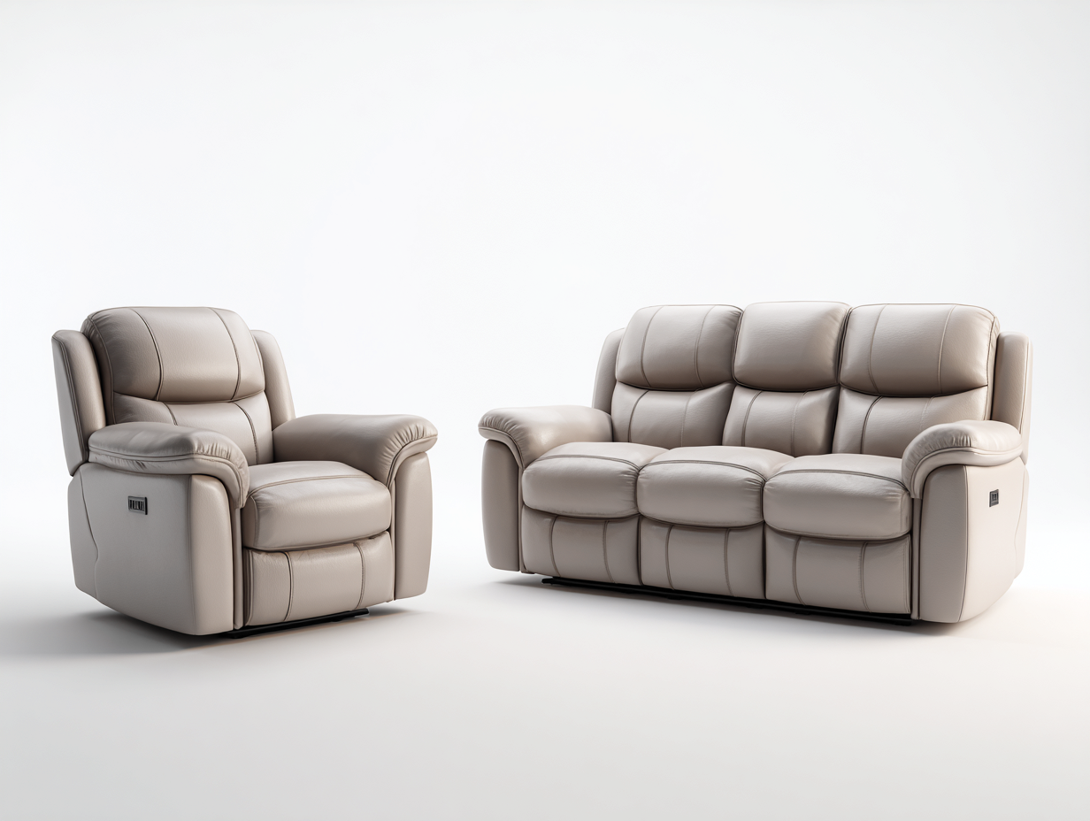 Funktionssofa Sets Leder Sofa 210x95x100 cm Sessel 95x90x100 cm Beige - Modernes Komfortdesign-Havenuply