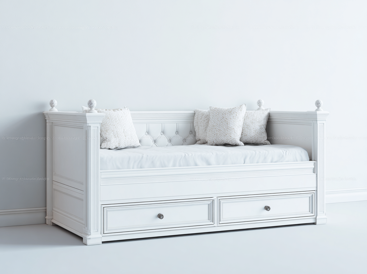 Schlafsofa Holz Stoff 200x90x85 cm - Weiß - Klassisches Design für Wohnzimmer-Havenuply
