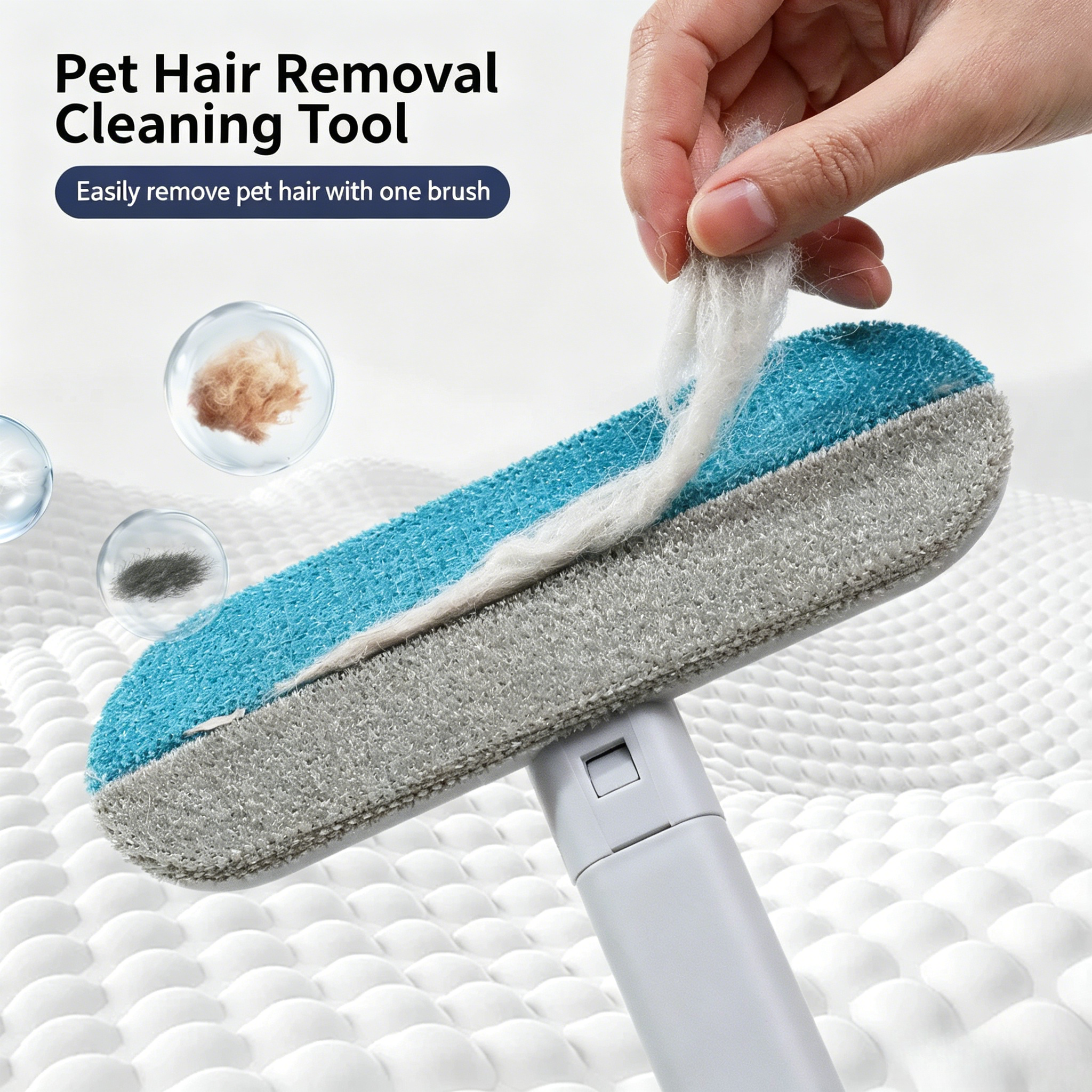 3-in-1 Dual-Sided Long Handle Pet Hair Remover Brush, Reusable Lint & Fur Cleaner Tool for Cat Dog Hair, Efficient Hair Removal for Carpet, Couch, Bed, Sofa & Home Fabric Surfaces