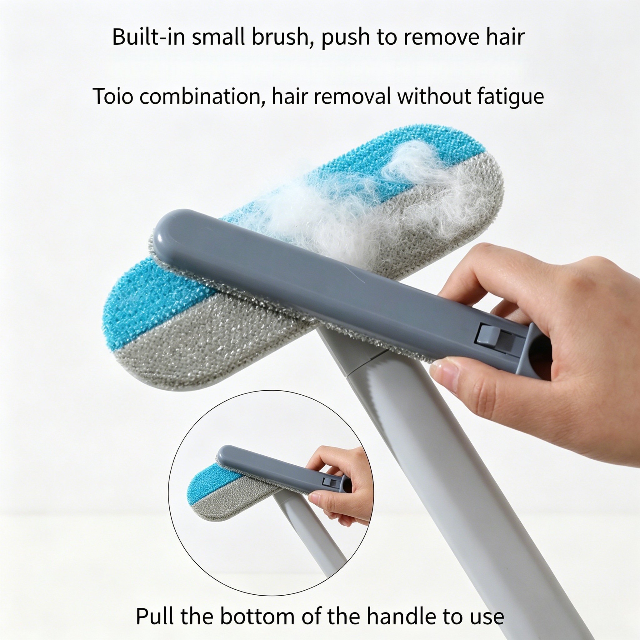 3-in-1 Dual-Sided Long Handle Pet Hair Remover Brush, Reusable Lint & Fur Cleaner Tool for Cat Dog Hair, Efficient Hair Removal for Carpet, Couch, Bed, Sofa & Home Fabric Surfaces