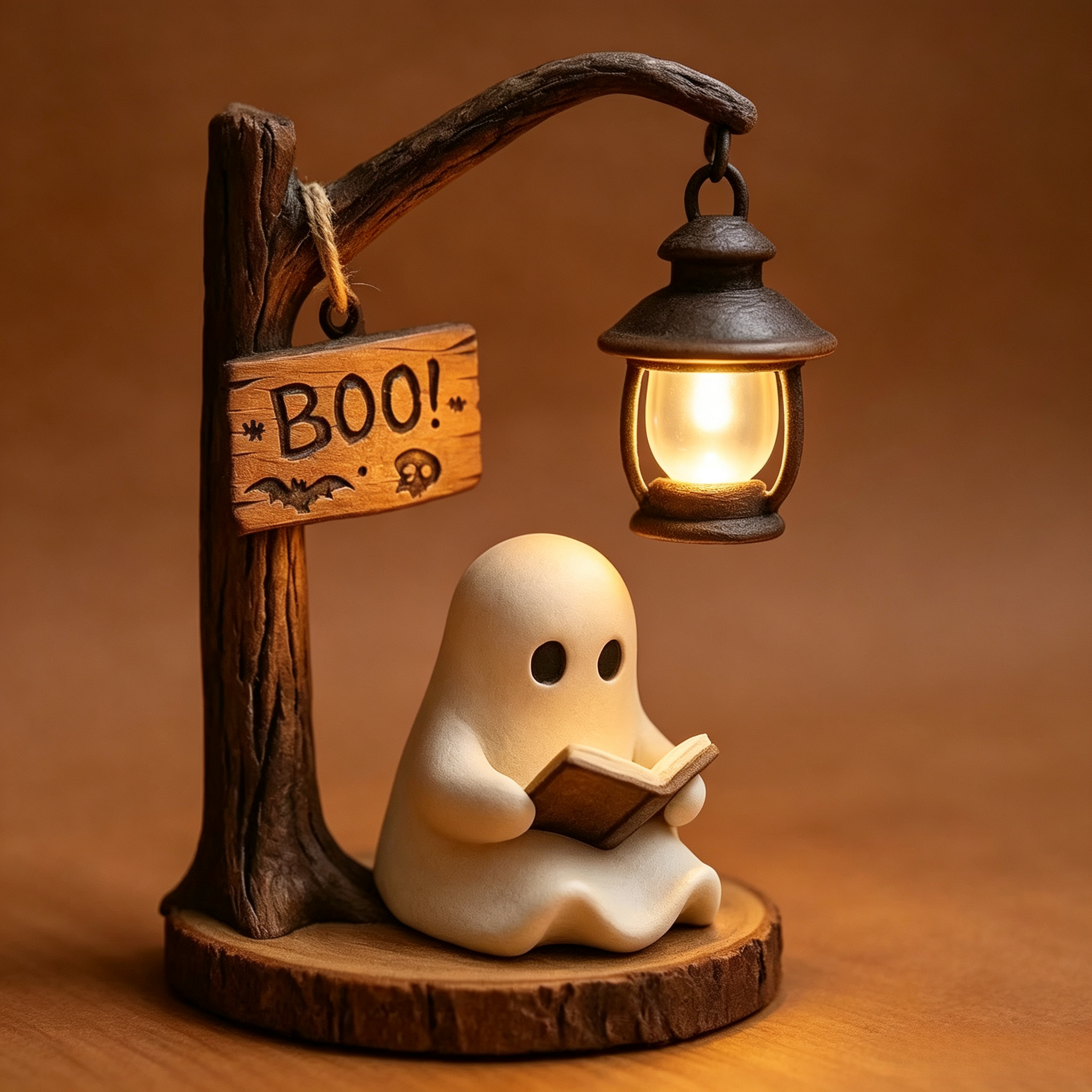 👻Handmade Resin Reading Ghost Night Light | Boo Halloween Mini Lamp
