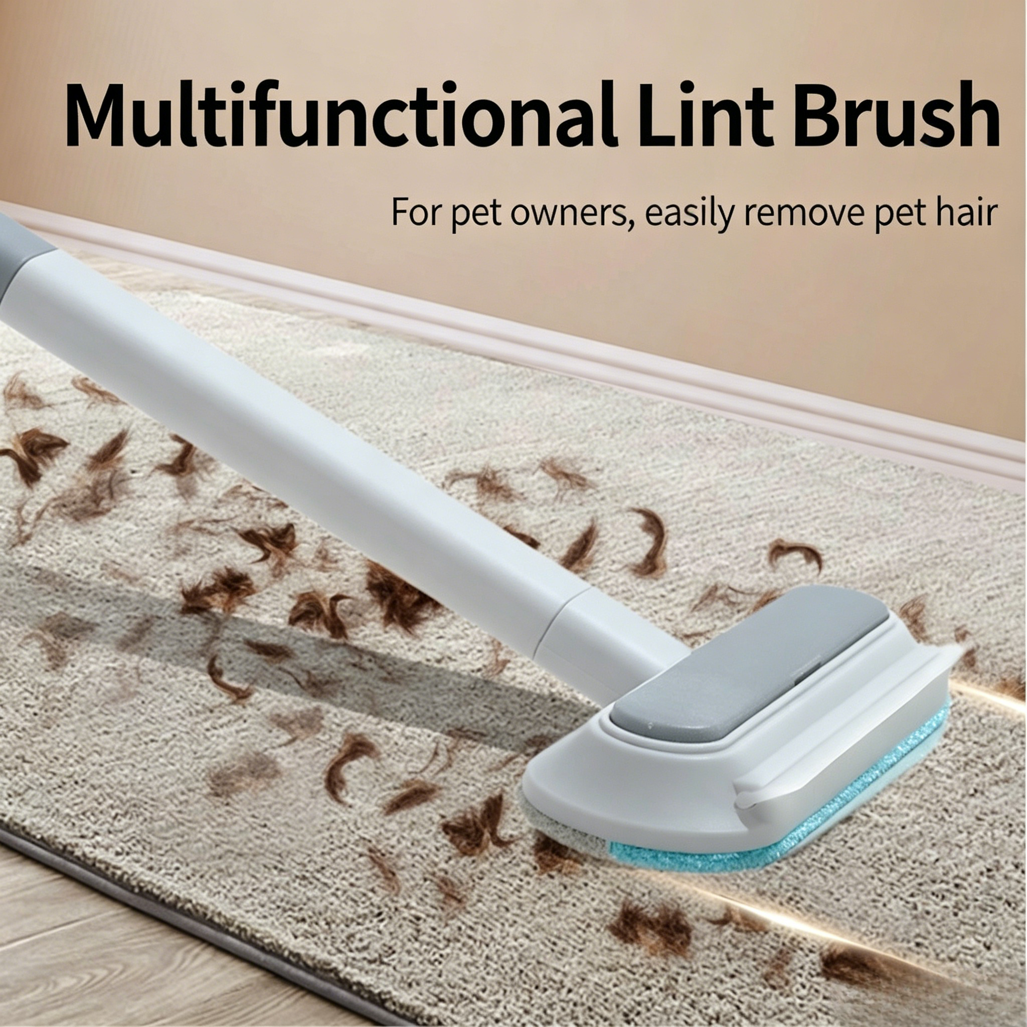 3-in-1 Dual-Sided Long Handle Pet Hair Remover Brush, Reusable Lint & Fur Cleaner Tool for Cat Dog Hair, Efficient Hair Removal for Carpet, Couch, Bed, Sofa & Home Fabric Surfaces