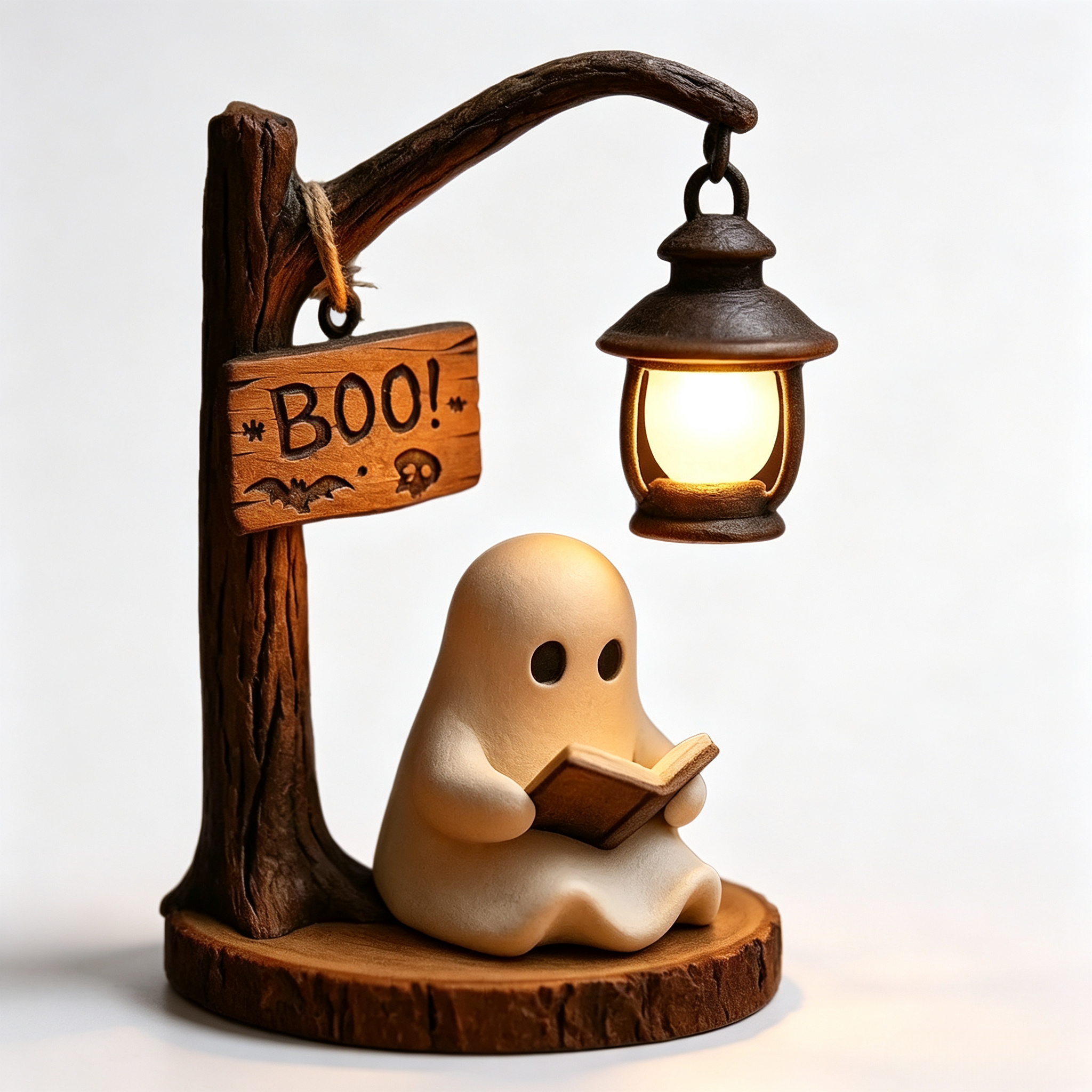 👻Handmade Resin Reading Ghost Night Light | Boo Halloween Mini Lamp