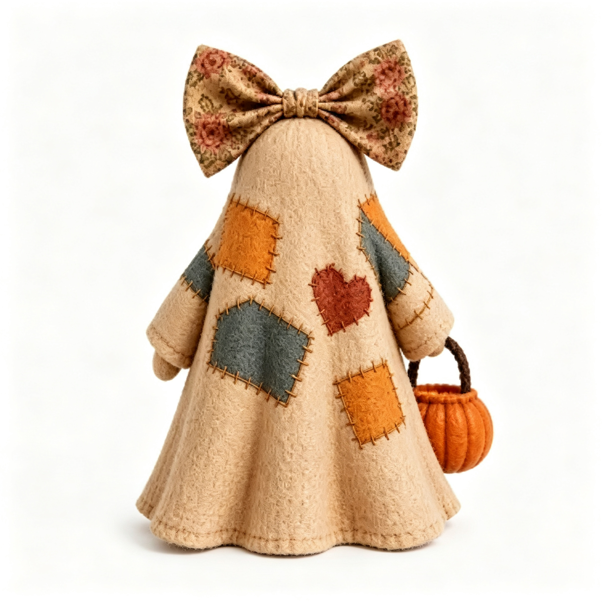 🎃✨Beleuchteter Vintage Patchwork-Geist – Halloween Deko mit warmem Licht, Batteriebetrieb, Farmhouse-Stil