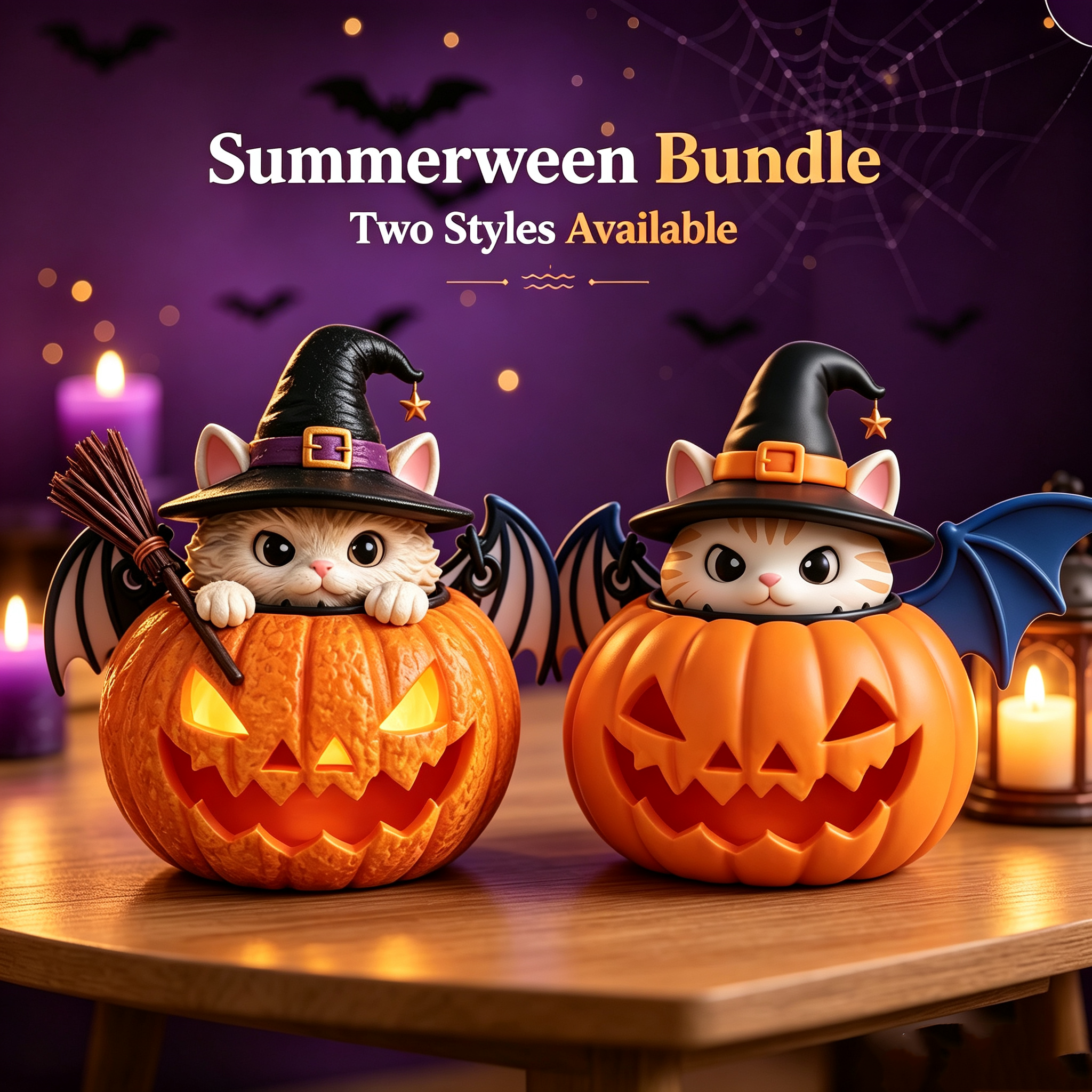 🔥LAST DAY! Early Bird 50% OFF | Summer ween Lighted Witch Cat Pumpkin Decor