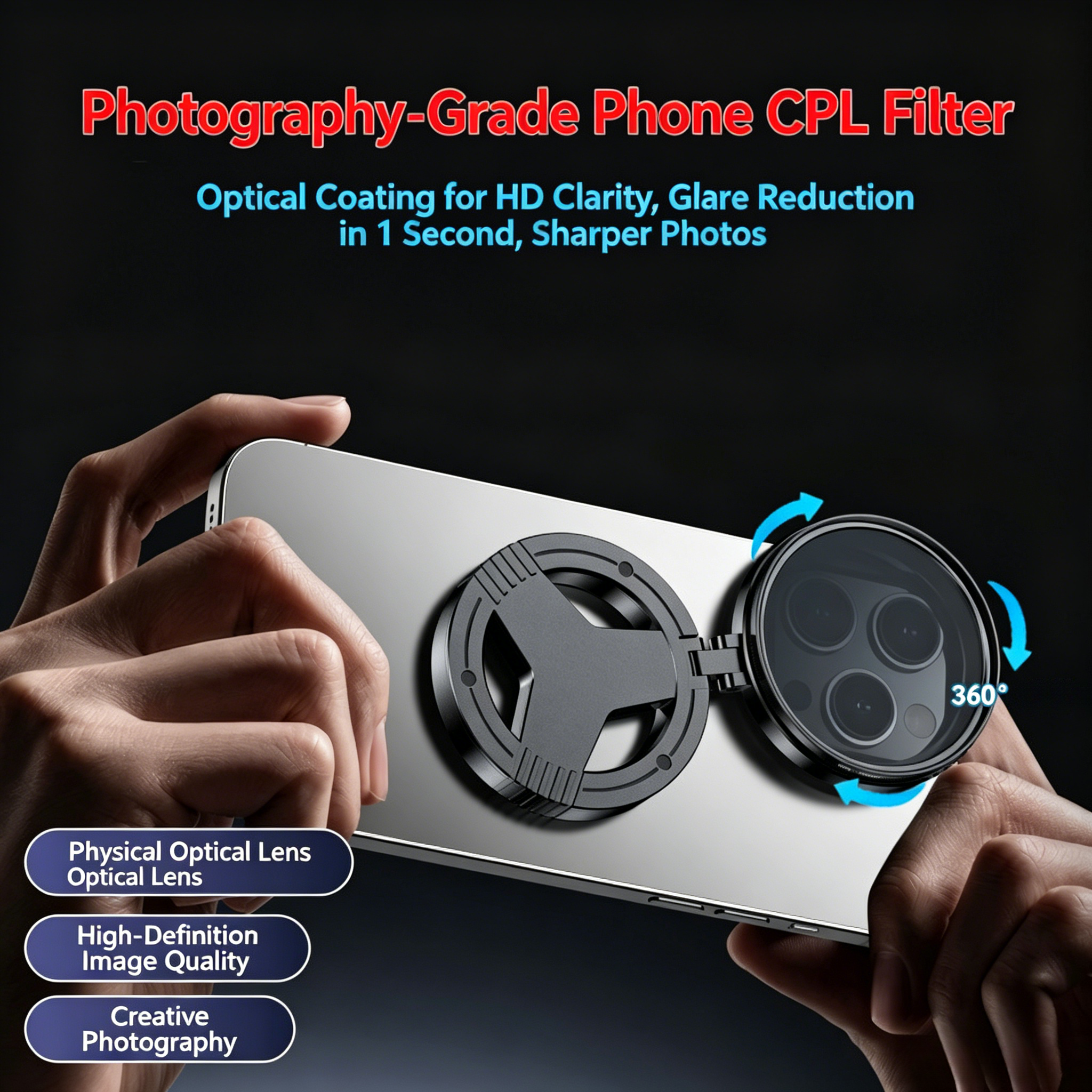 Professional 52MM Magnetic Foldable Phone CPL Filter