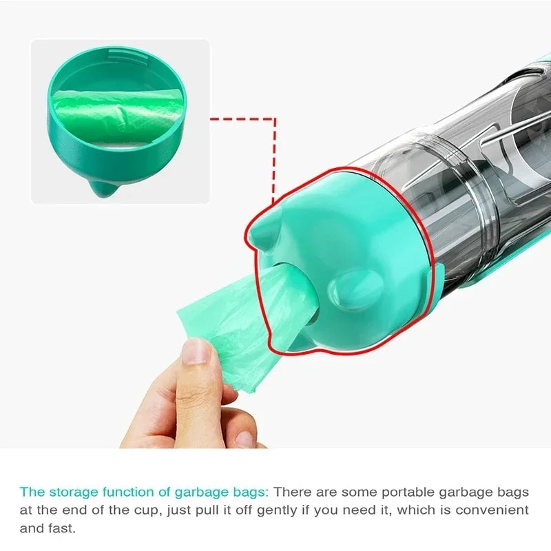 🐶5 in 1 Dog Water Bottle Summer Dogs Pets ABS Portable Drinking Feeder Bowl with Food Container and Poop Bag Dispenser-purrpetclean
