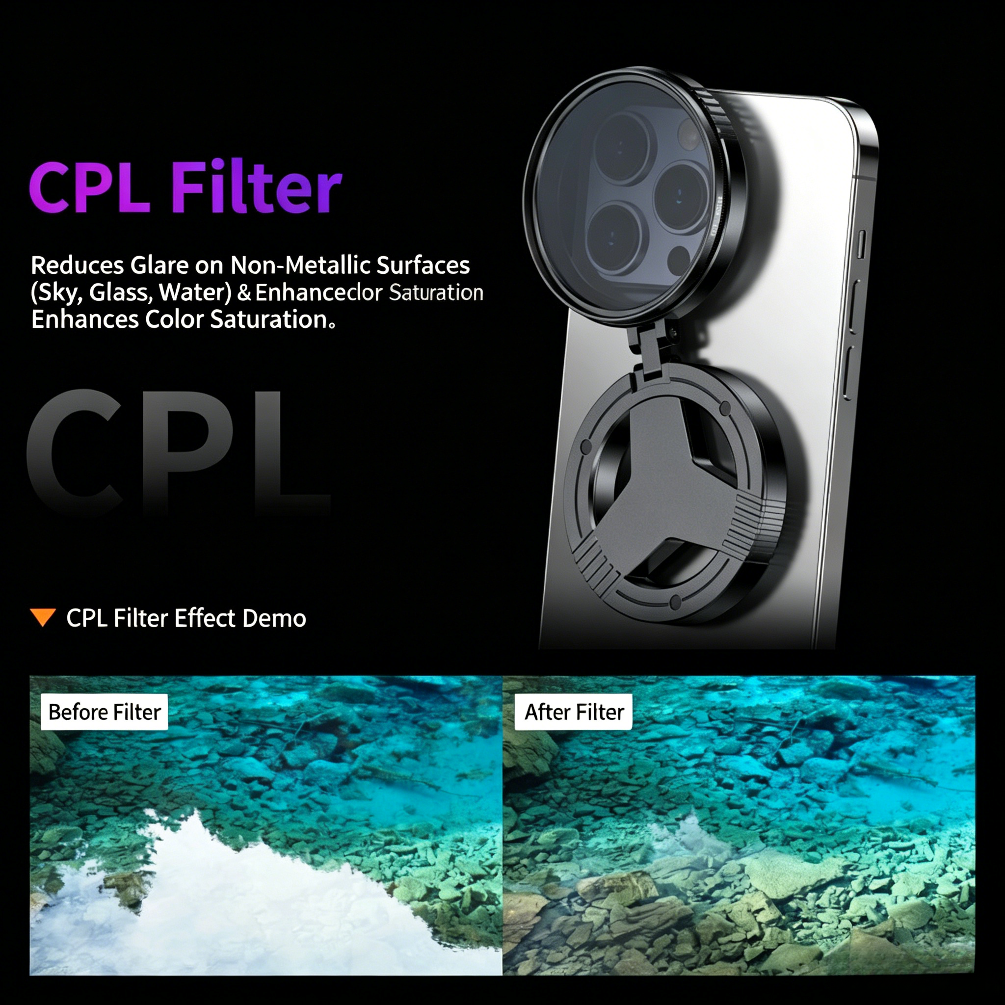 Professional 52MM Magnetic Foldable Phone CPL Filter
