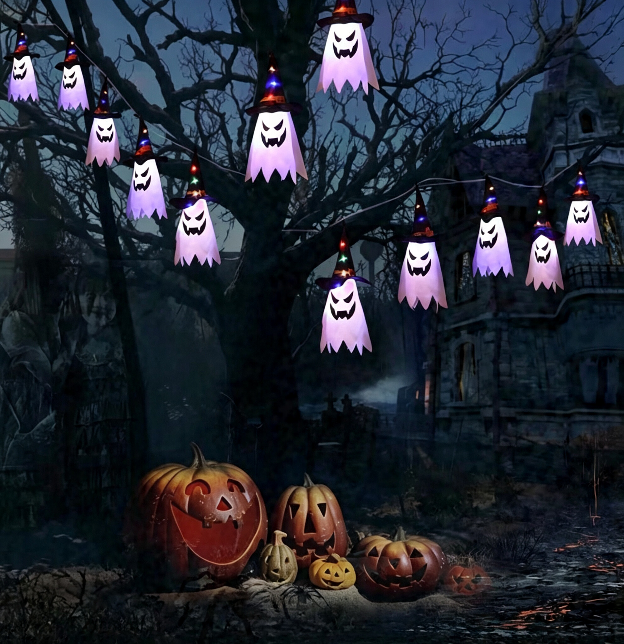 Floating Glowing Ghosts, Instant Halloween Spooky Vibe