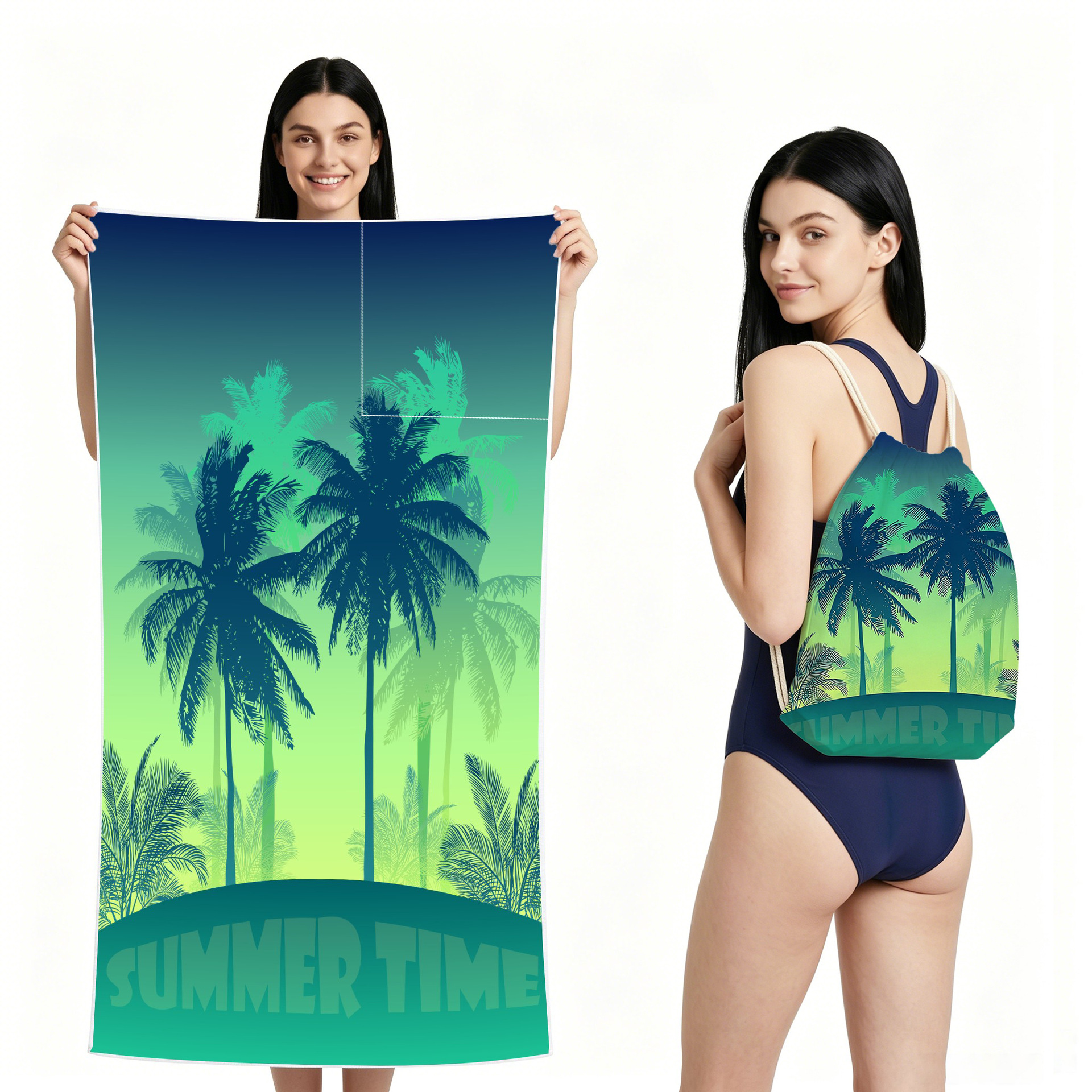 2-IN-1 Foldable Beach Towel Drawstring Backpack