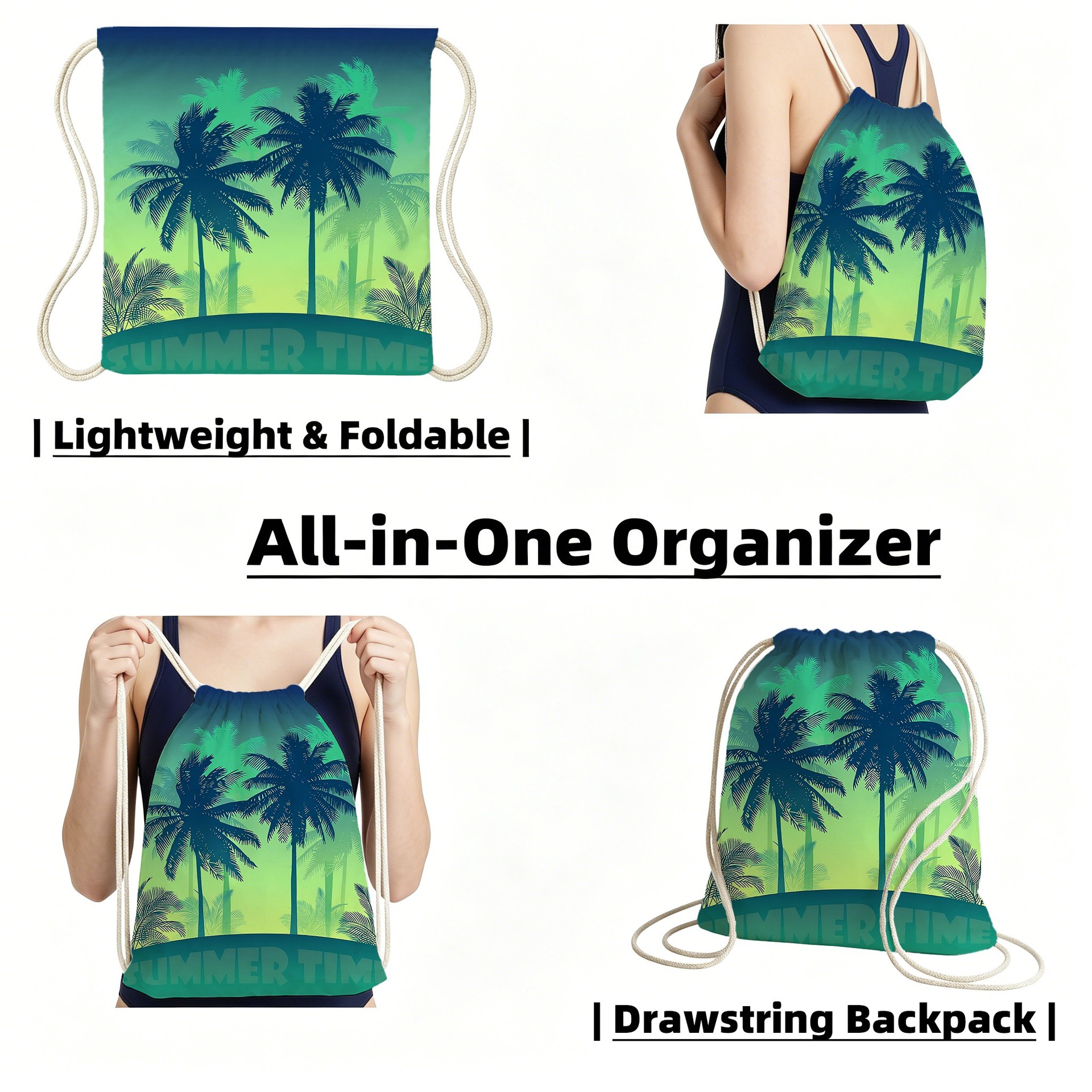 2-IN-1 Foldable Beach Towel Drawstring Backpack