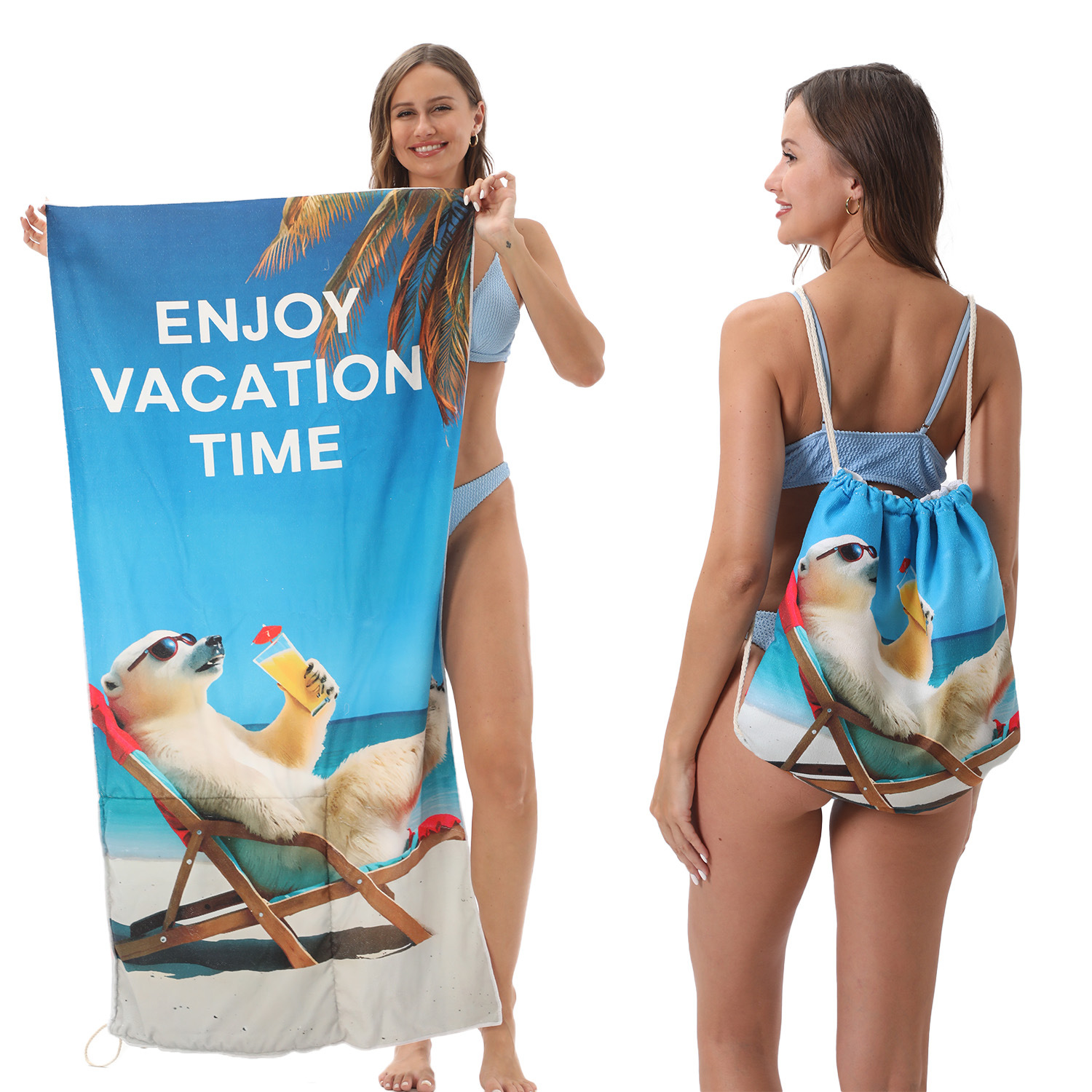 2-IN-1 Foldable Beach Towel Drawstring Backpack