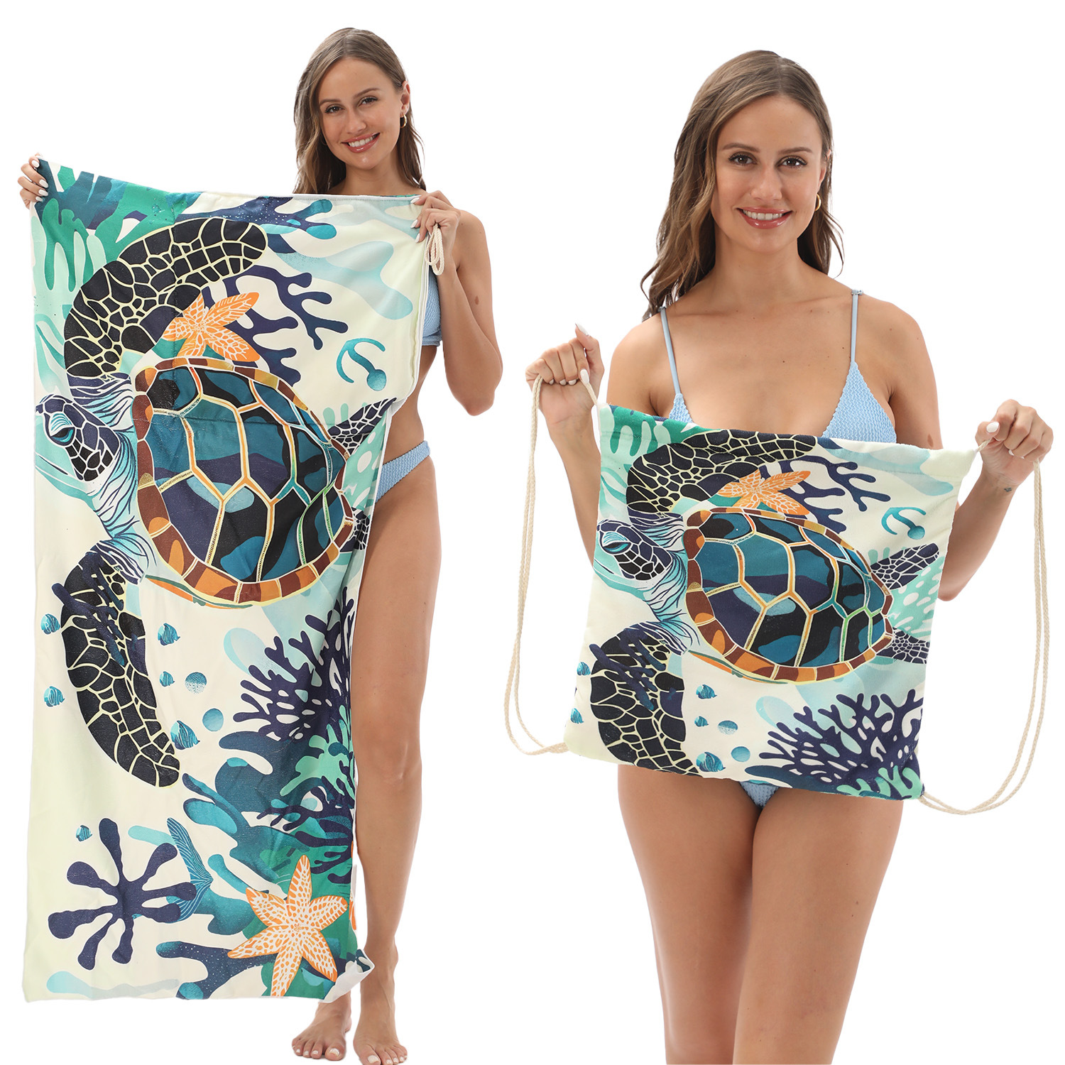 2-IN-1 Foldable Beach Towel Drawstring Backpack