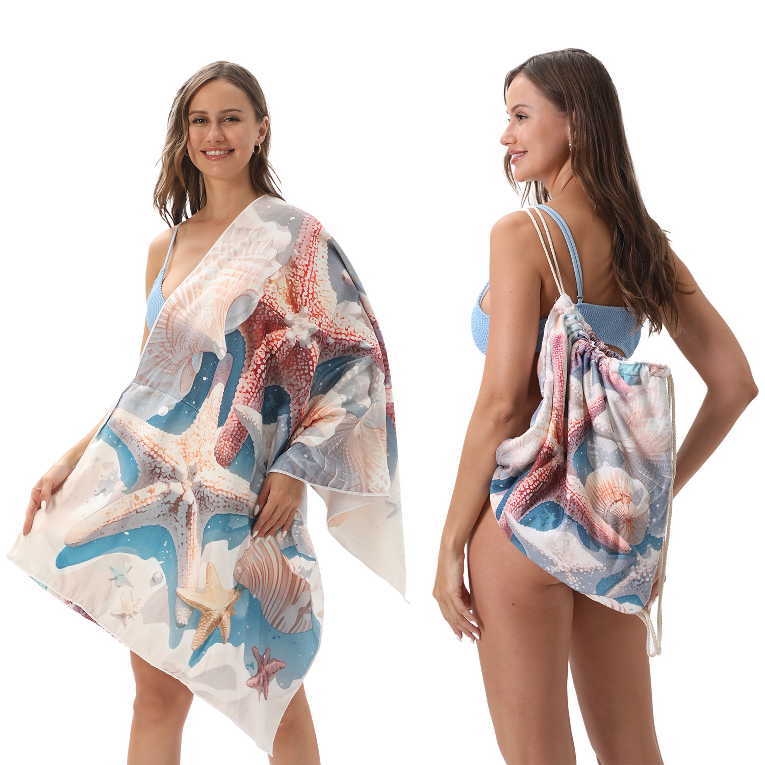 2-IN-1 Foldable Beach Towel Drawstring Backpack