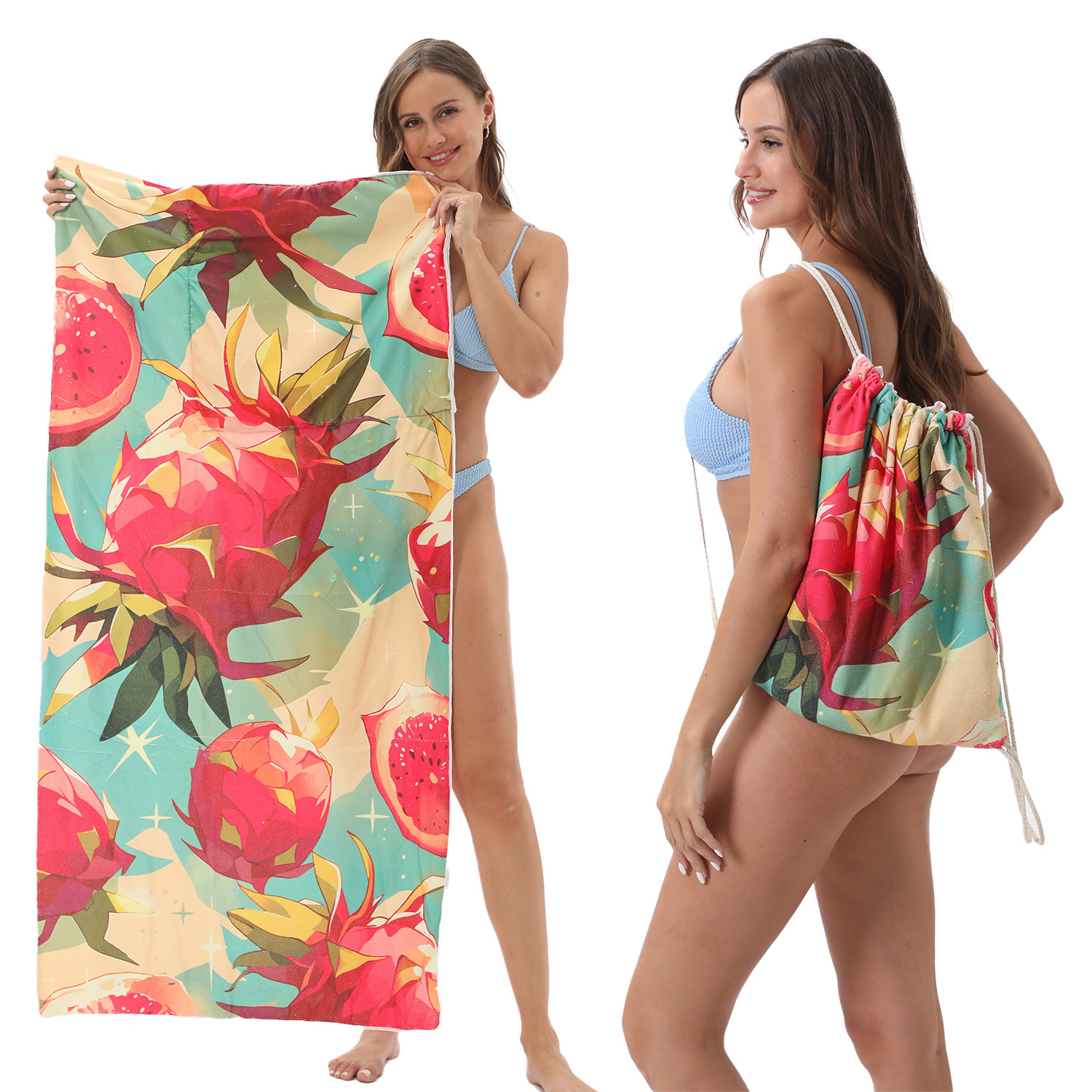 2-IN-1 Foldable Beach Towel Drawstring Backpack