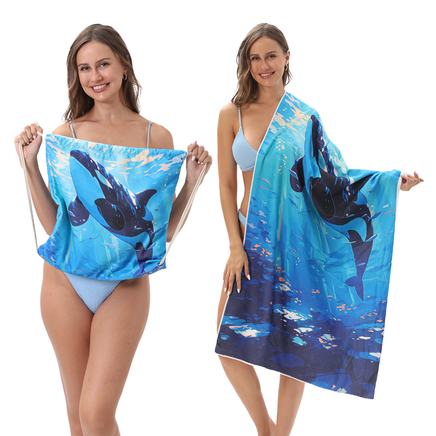 2-IN-1 Foldable Beach Towel Drawstring Backpack