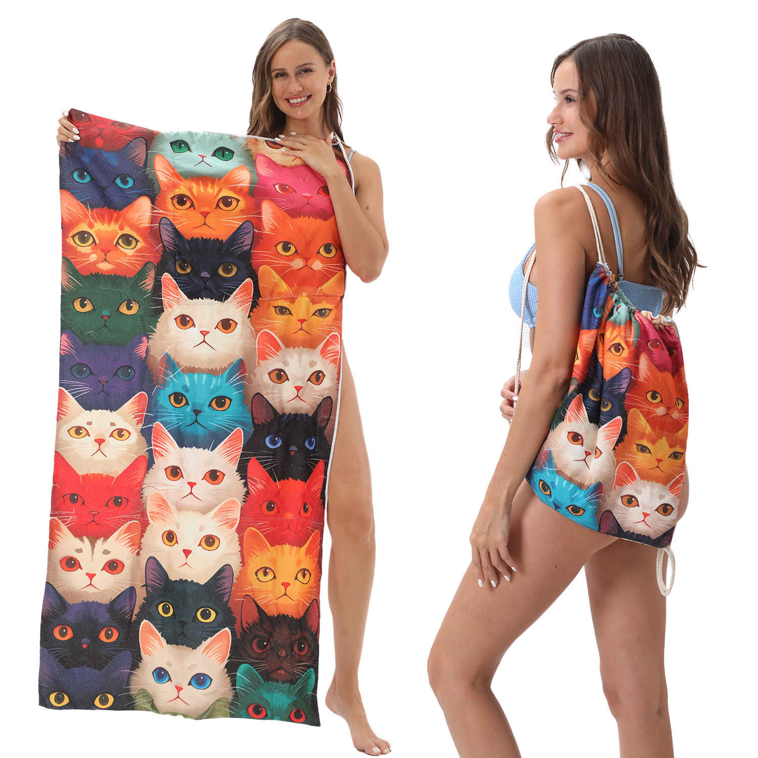 2-IN-1 Foldable Beach Towel Drawstring Backpack