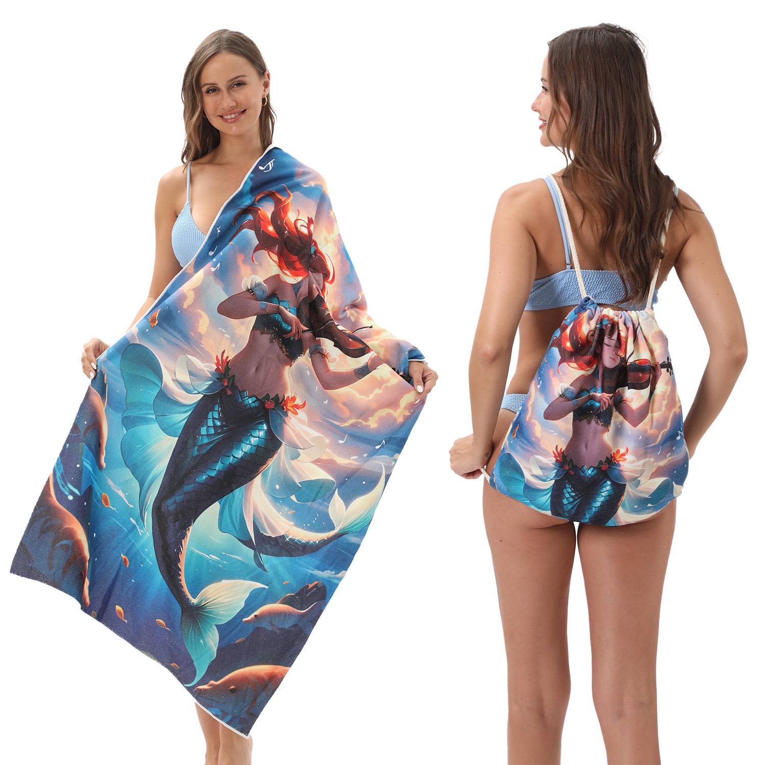 2-IN-1 Foldable Beach Towel Drawstring Backpack