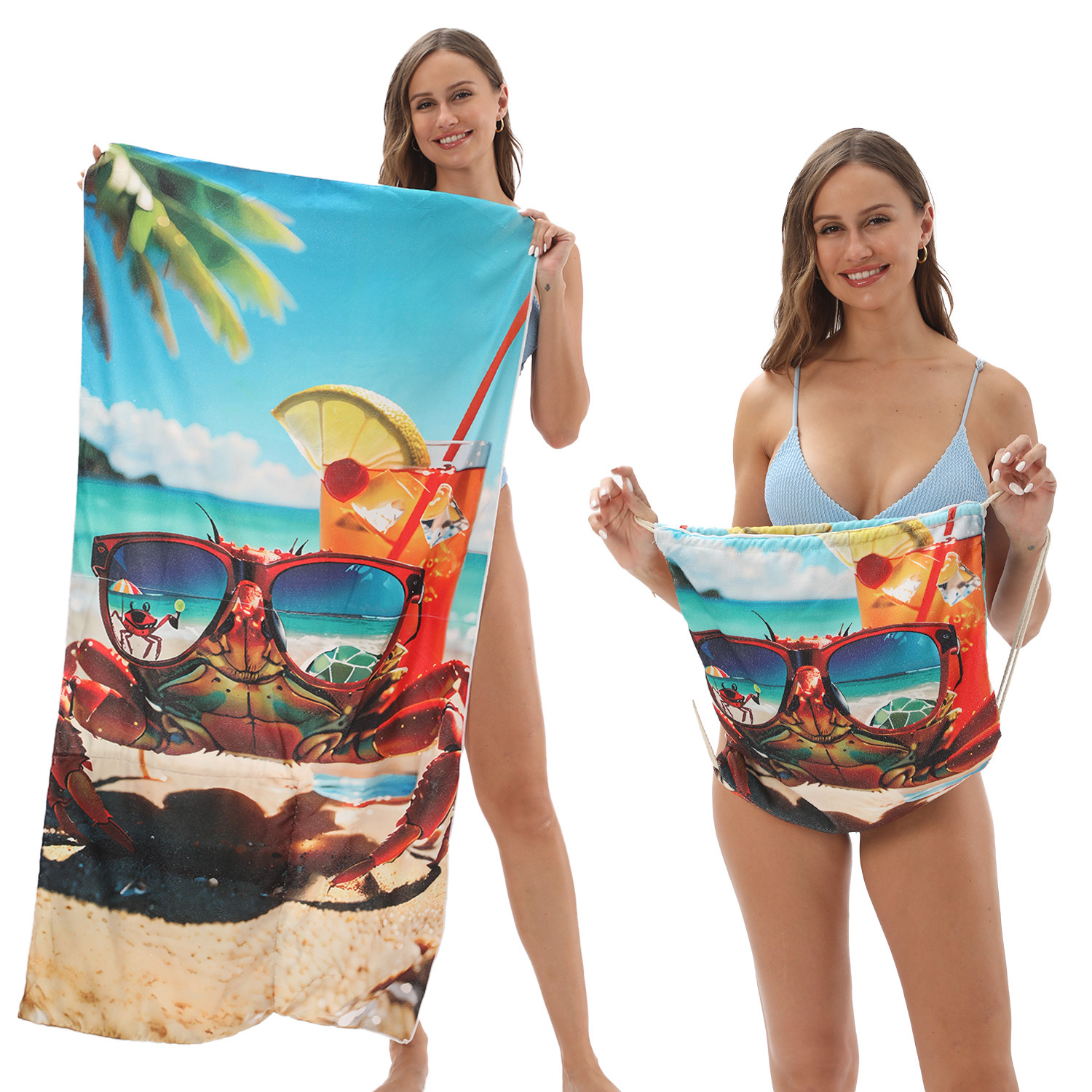 2-IN-1 Foldable Beach Towel Drawstring Backpack
