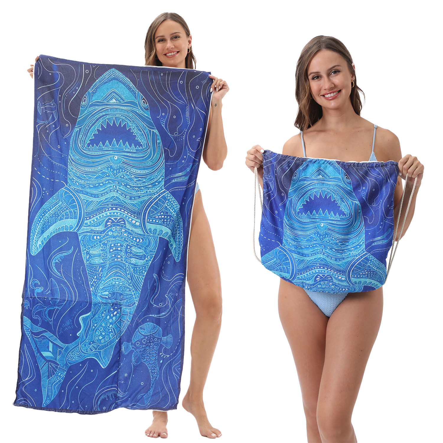 2-IN-1 Foldable Beach Towel Drawstring Backpack