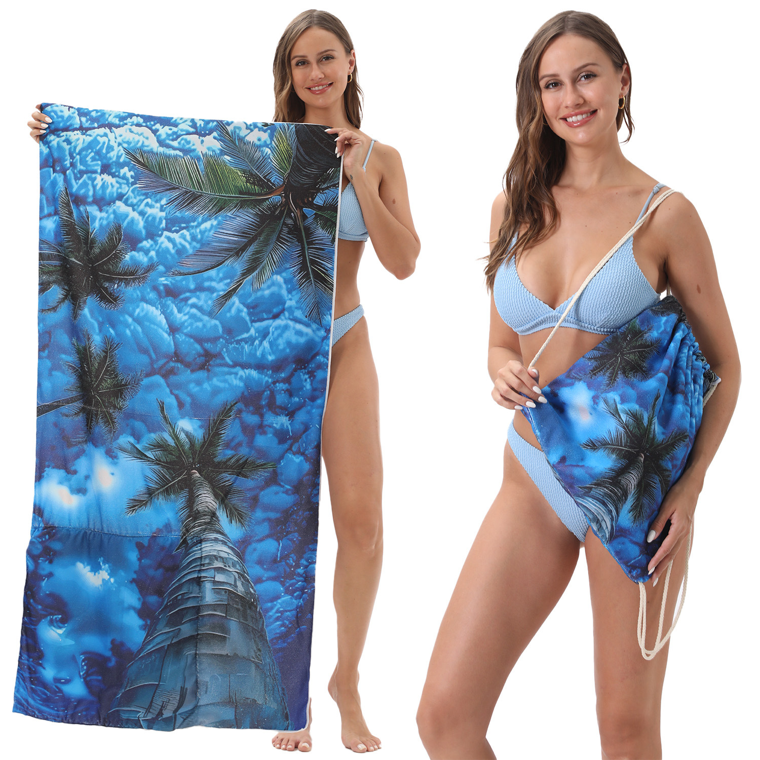 2-IN-1 Foldable Beach Towel Drawstring Backpack