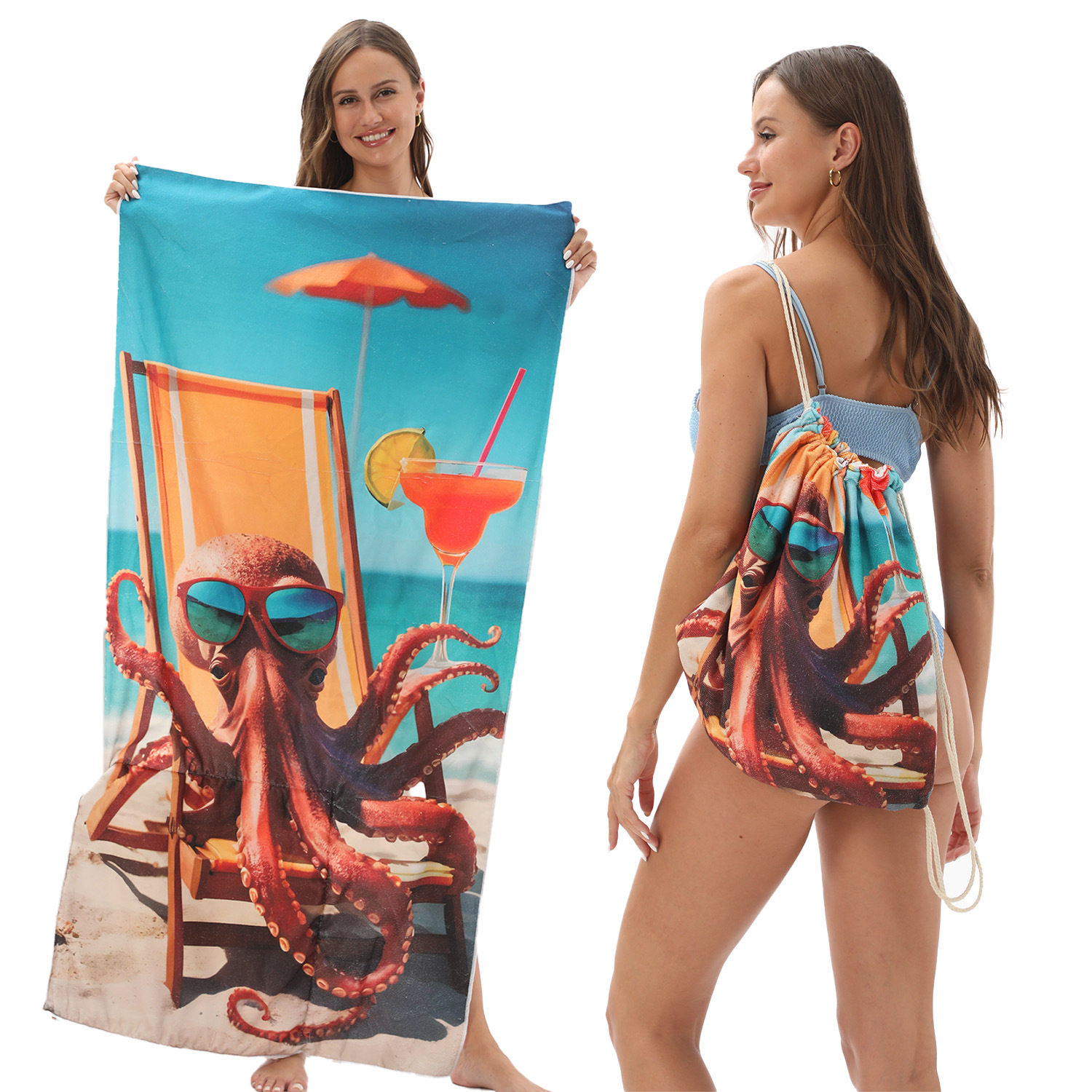 2-IN-1 Foldable Beach Towel Drawstring Backpack