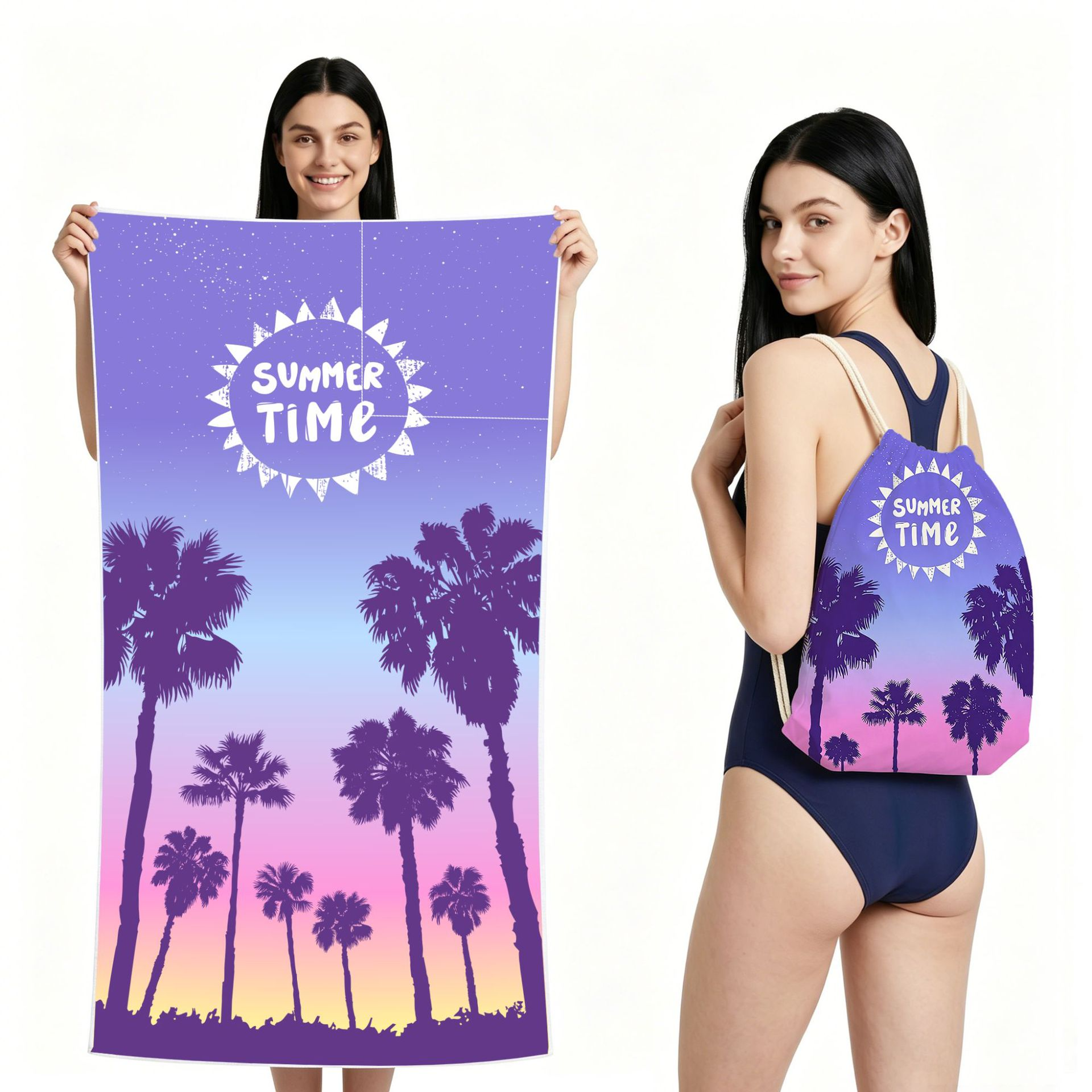 2-IN-1 Foldable Beach Towel Drawstring Backpack