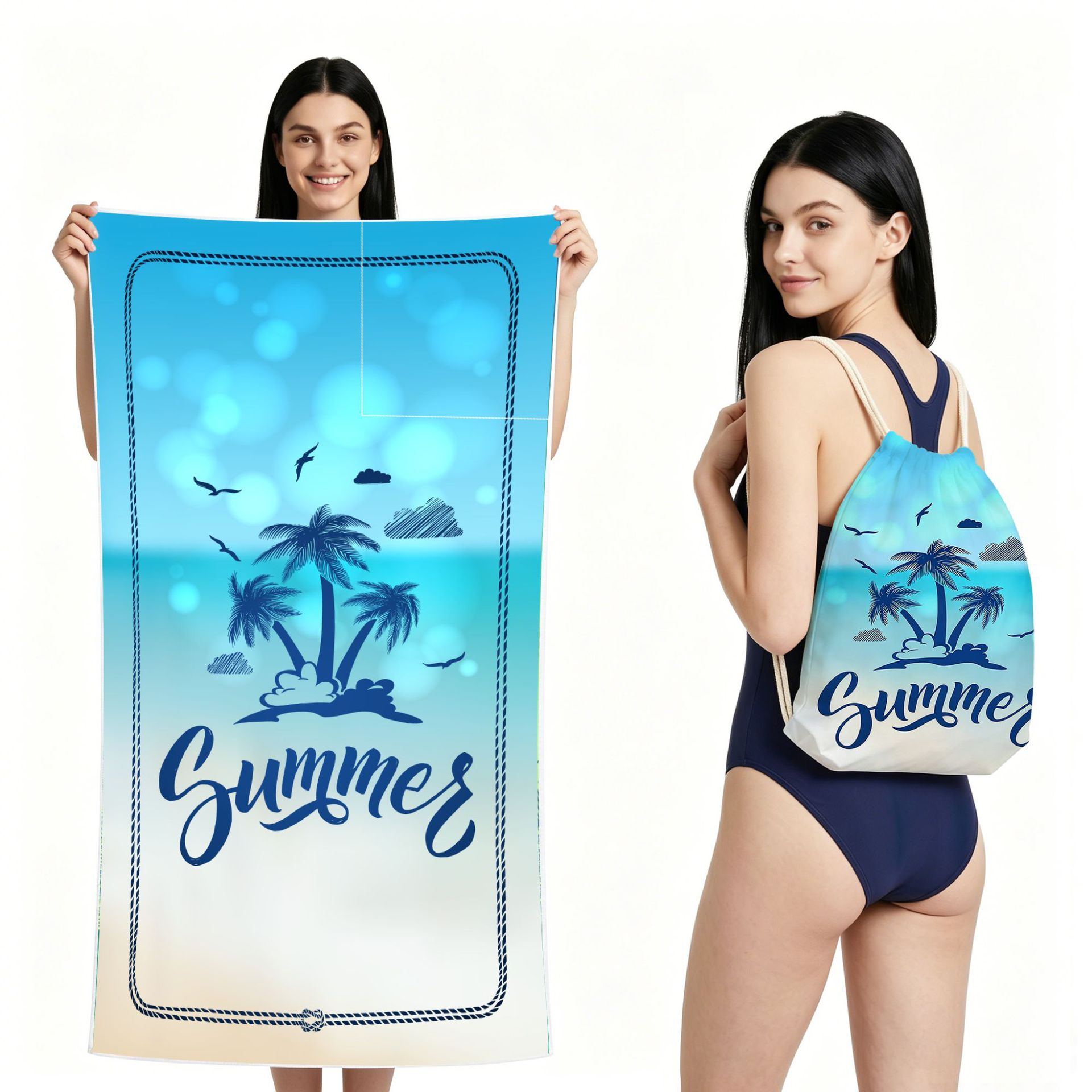 2-IN-1 Foldable Beach Towel Drawstring Backpack