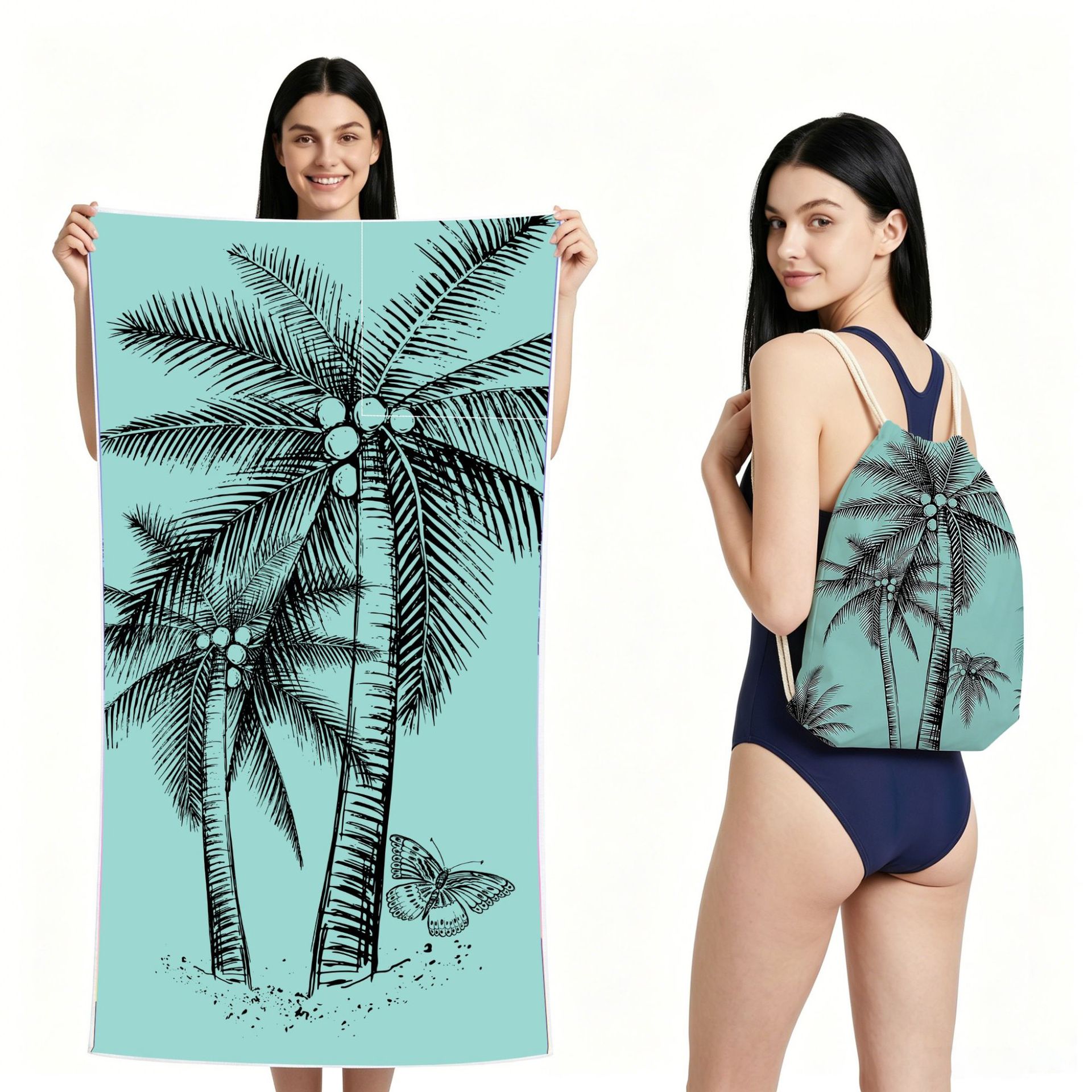 2-IN-1 Foldable Beach Towel Drawstring Backpack