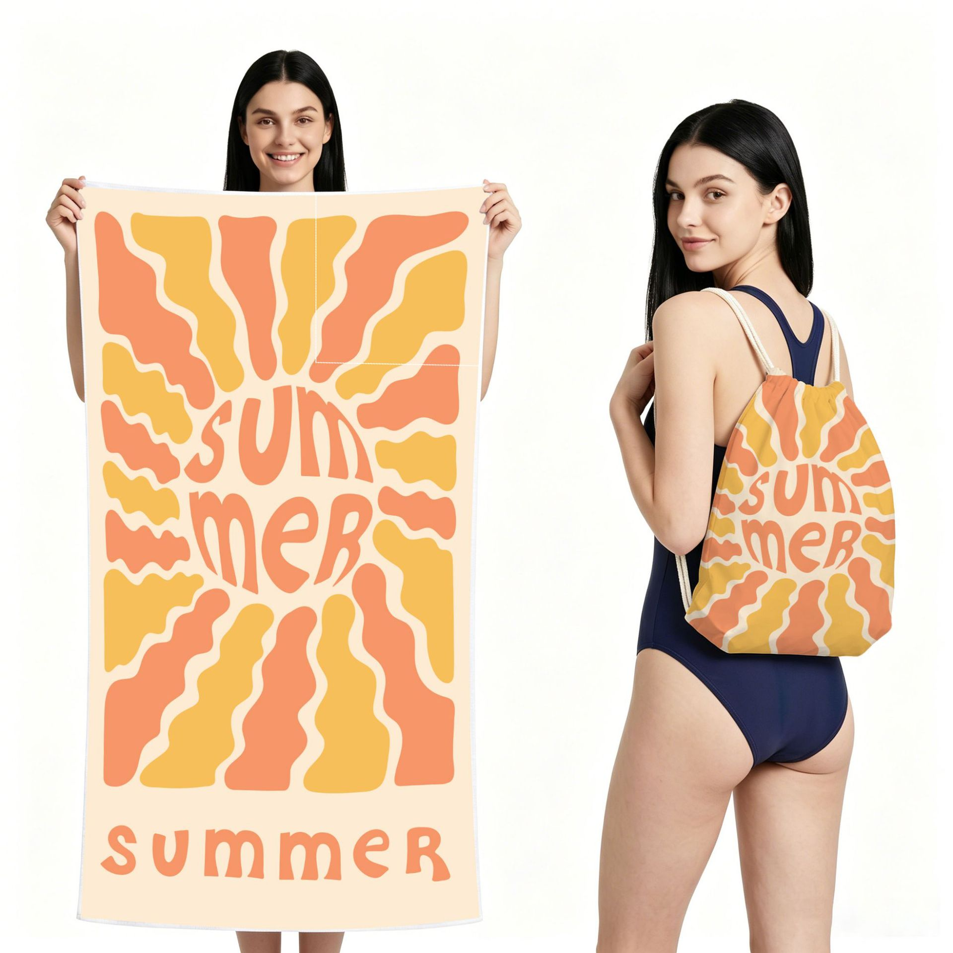 2-IN-1 Foldable Beach Towel Drawstring Backpack