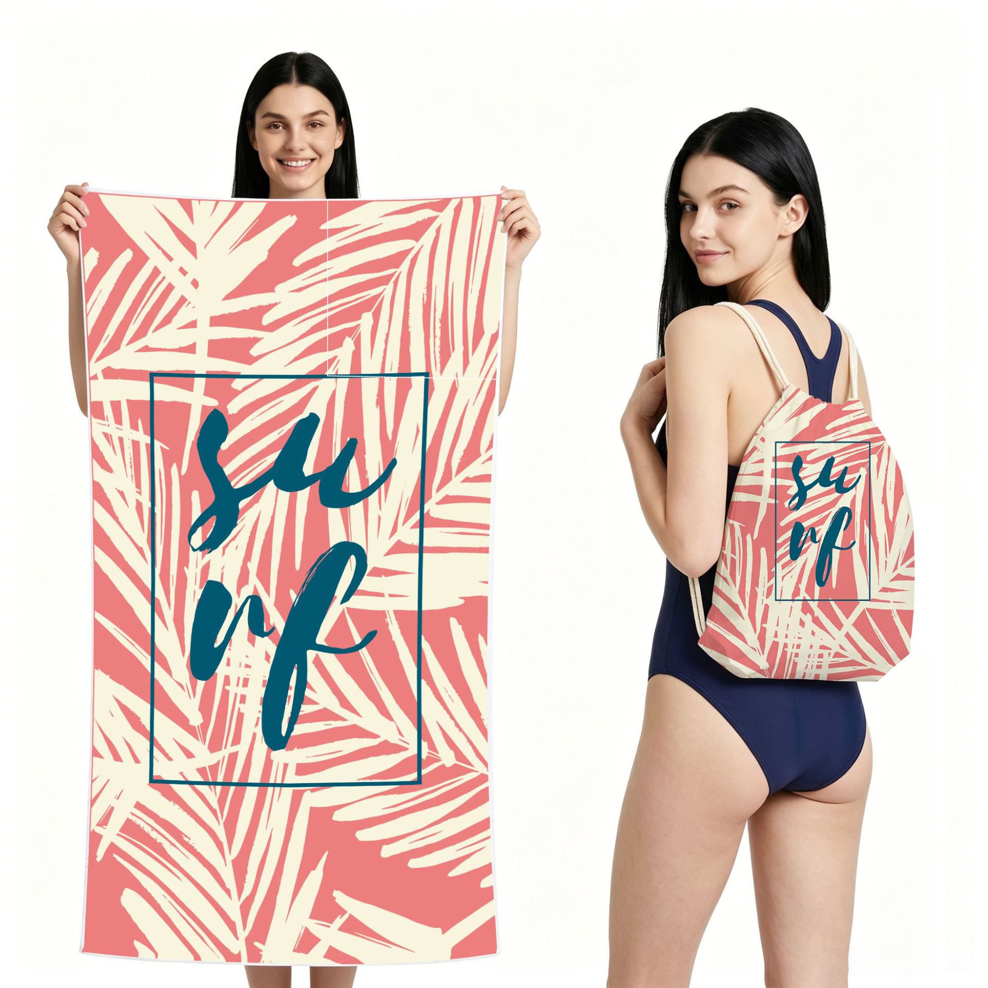 2-IN-1 Foldable Beach Towel Drawstring Backpack