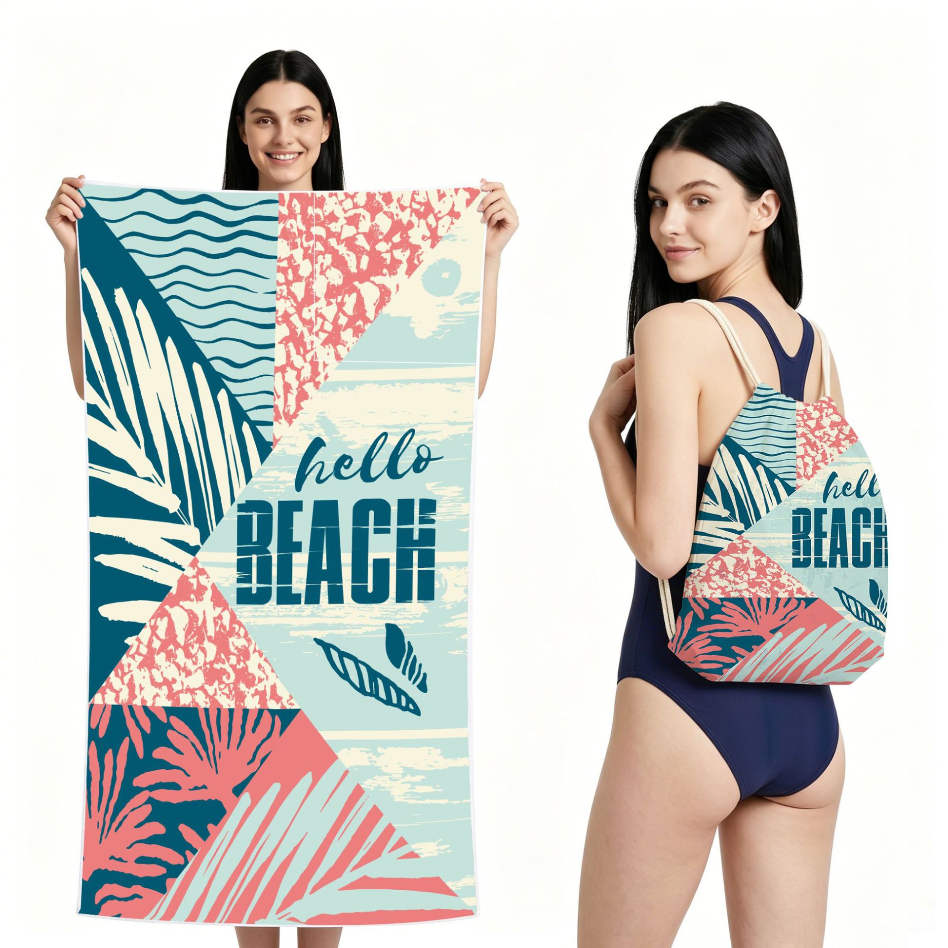 2-IN-1 Foldable Beach Towel Drawstring Backpack